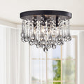 Claudia 4 Light Black Flush Mount With Clear Crystal Drops