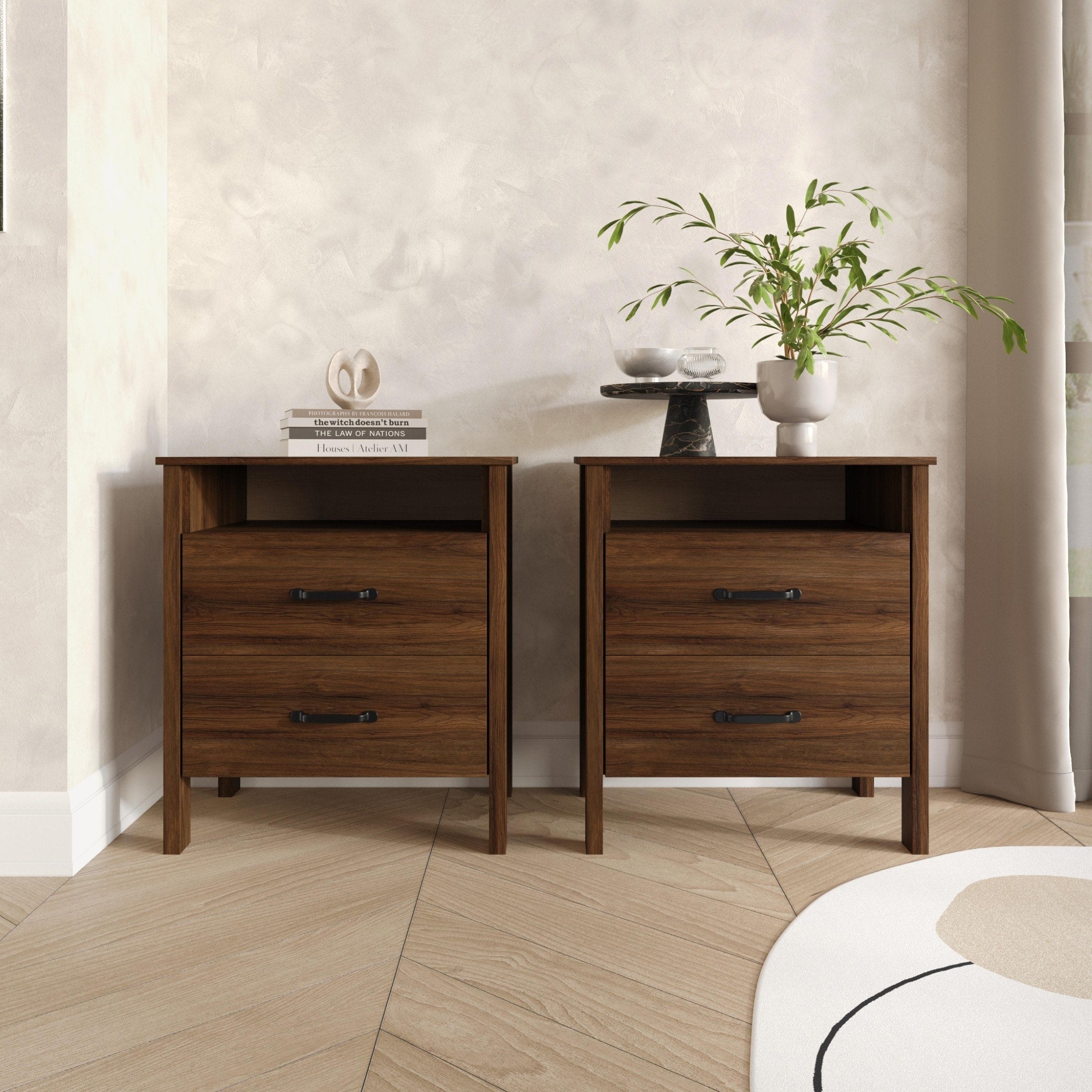 Clayfell Alamosa Nightstand With Two Drawers And Open Shelf Set Of 2