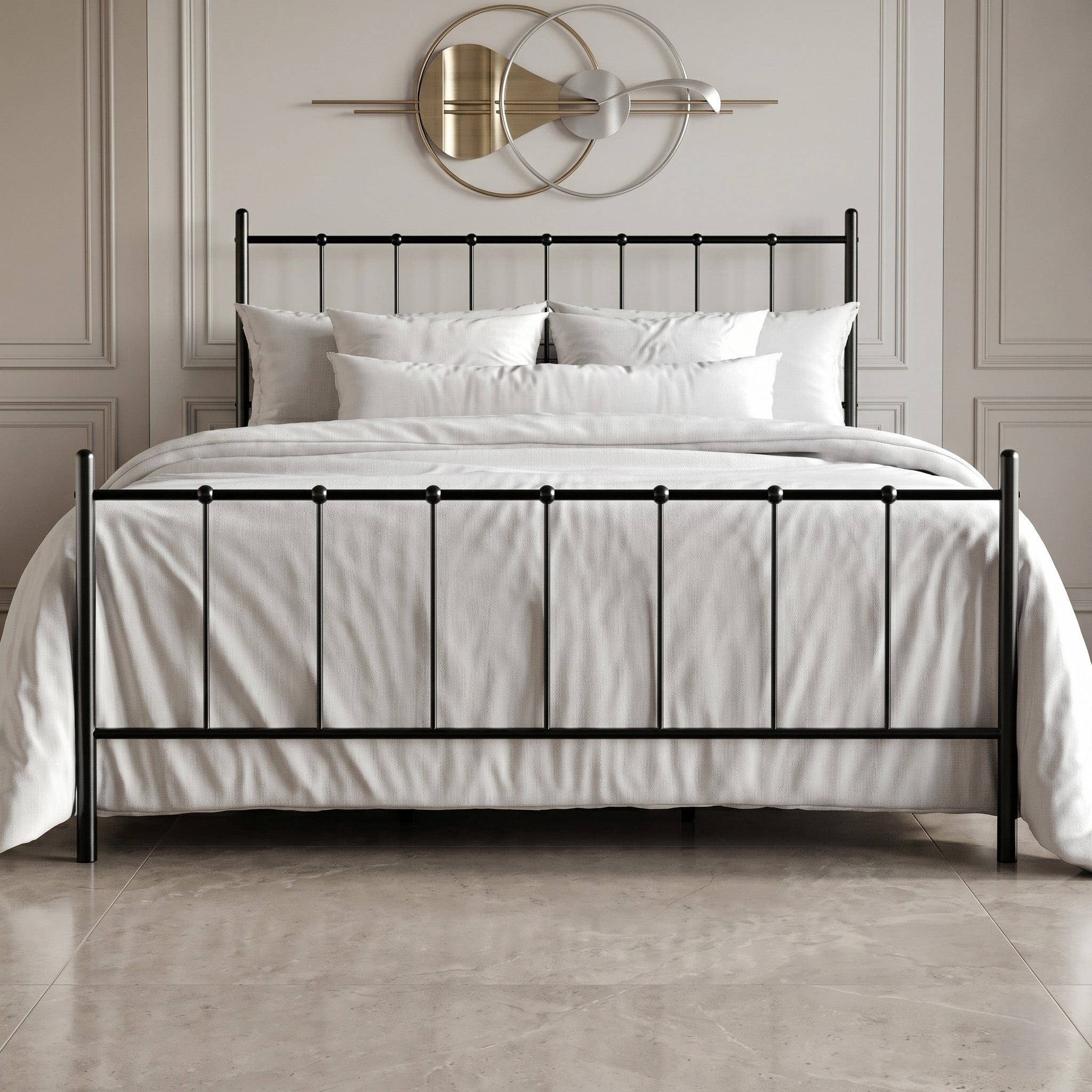 Clayfell Calhoun Classic Metal Bed Sturdy Platform Frame With Decorative Headboard Footboard