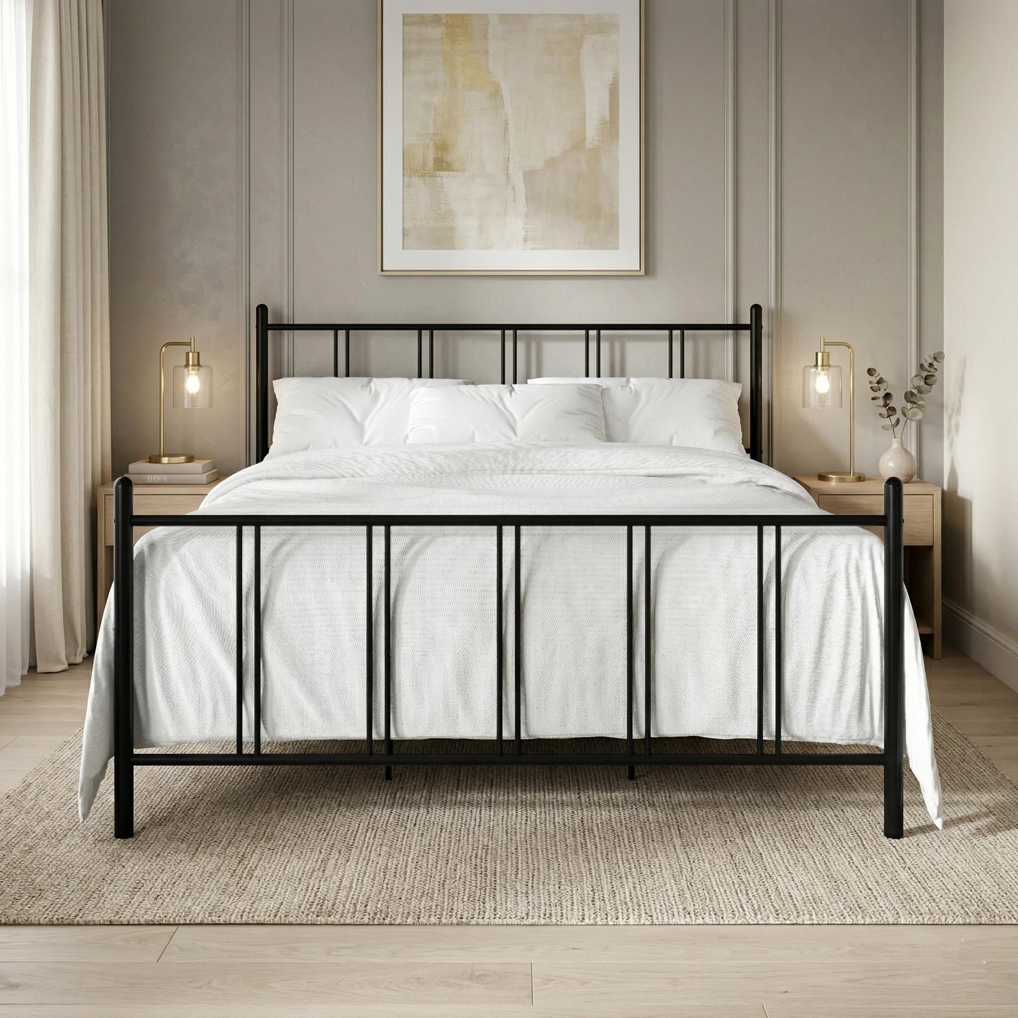Clayfell Decatur Metal Platform Bed Frame Classic Vertical Slat Headboard Footboard Easy Assembly