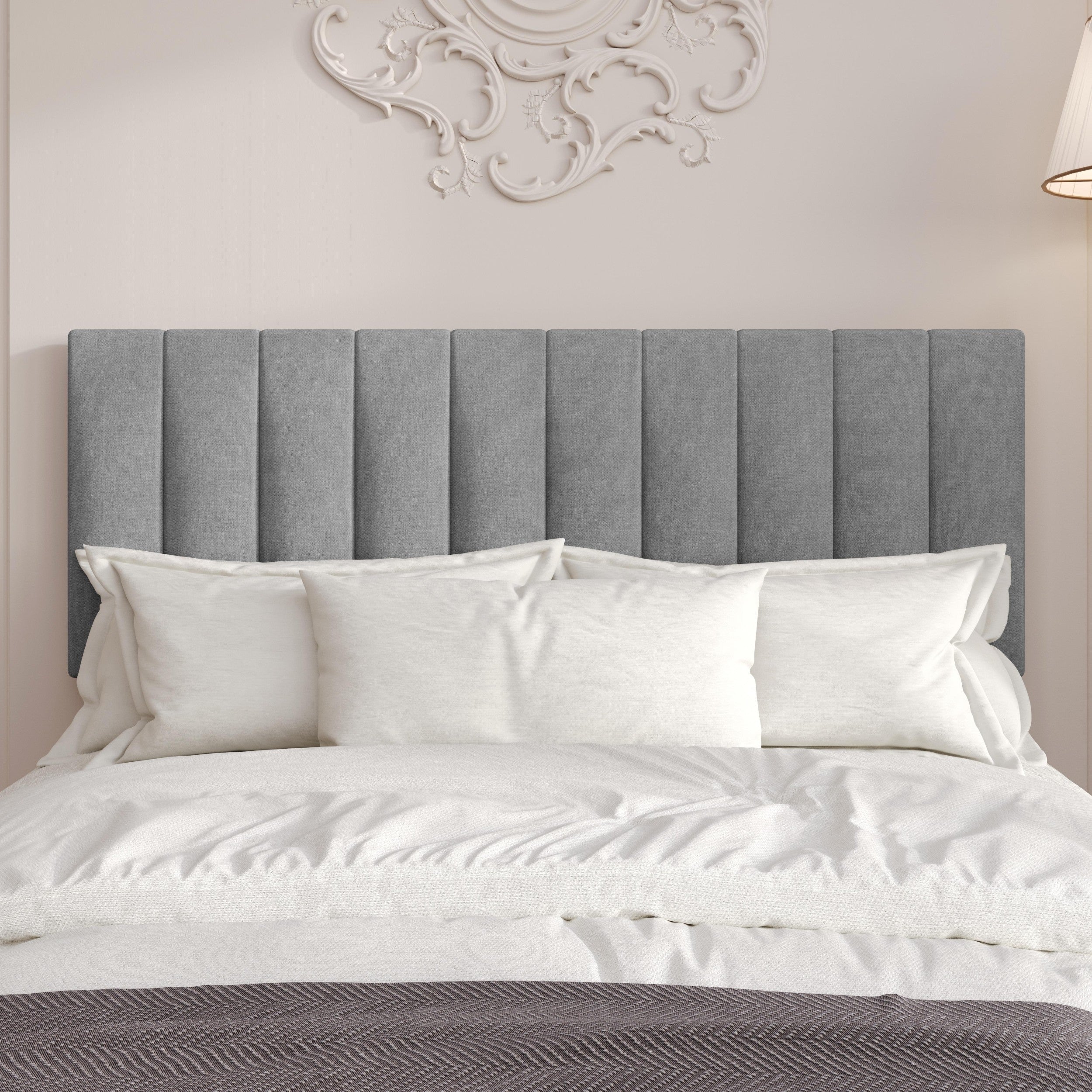 Clayfell Dennis Twin Upholstered Headboard With Vertical Channel Design Adjustable Height Gray