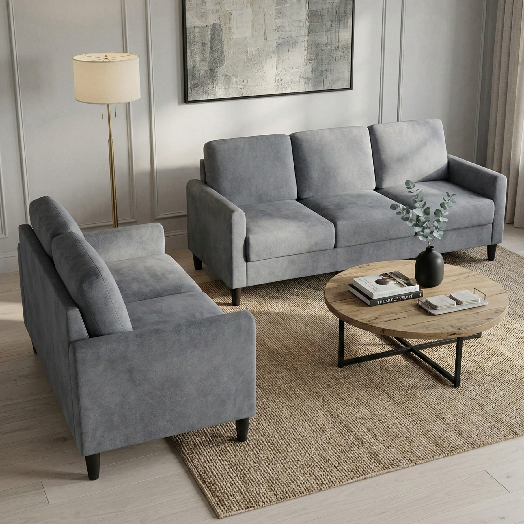 Clayfell Goliad 2 Piece Velvet Living Room Set With Loveseat And Sofa Soft Cushions Clean Lines Design