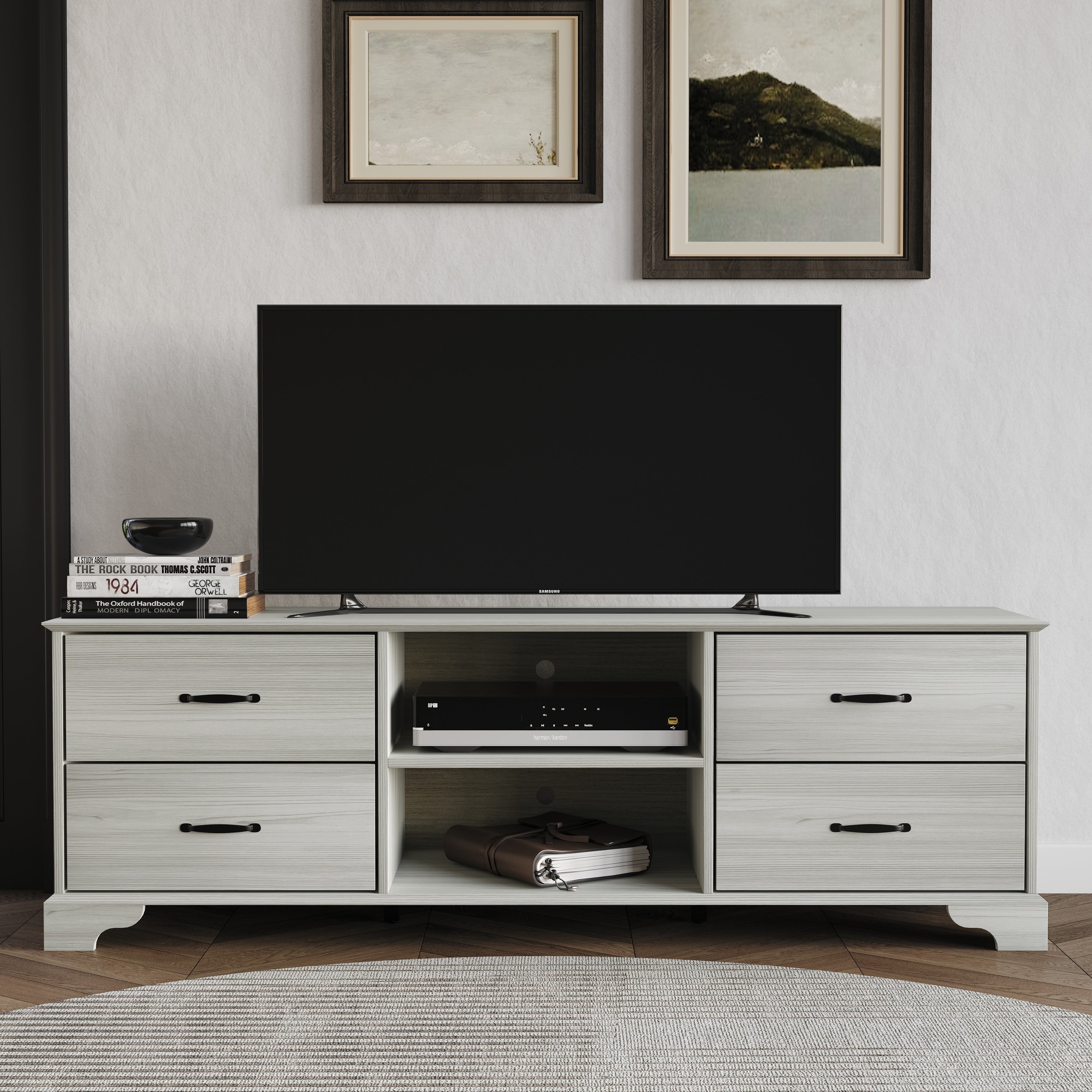 Clayfell Harley Tv Stand Modern Bedroom Storage Furniture Light Gray Finish Easy Assembly