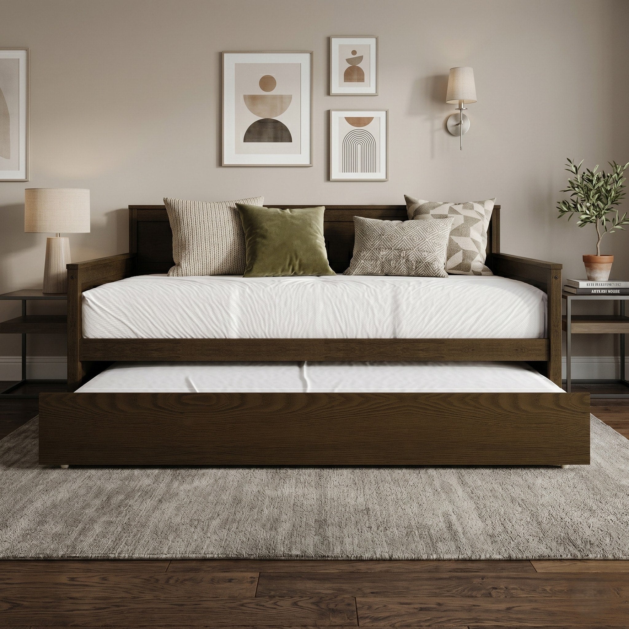 Clayfell Hyannis Twin Wood Daybed With Pull Out Trundle Solid Wood Frame Space Saving Design