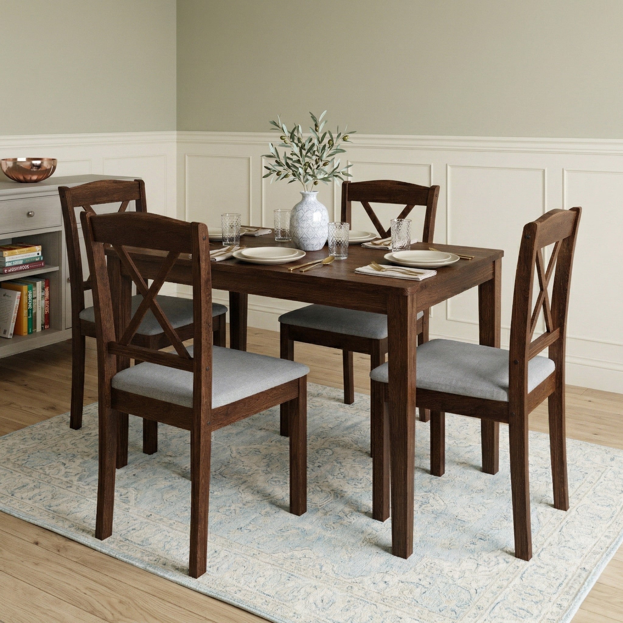 Clayfell Lamar 5 Piece Dining Set Rectangular Dining Table With X Back Cushioned Chairs Modern Design