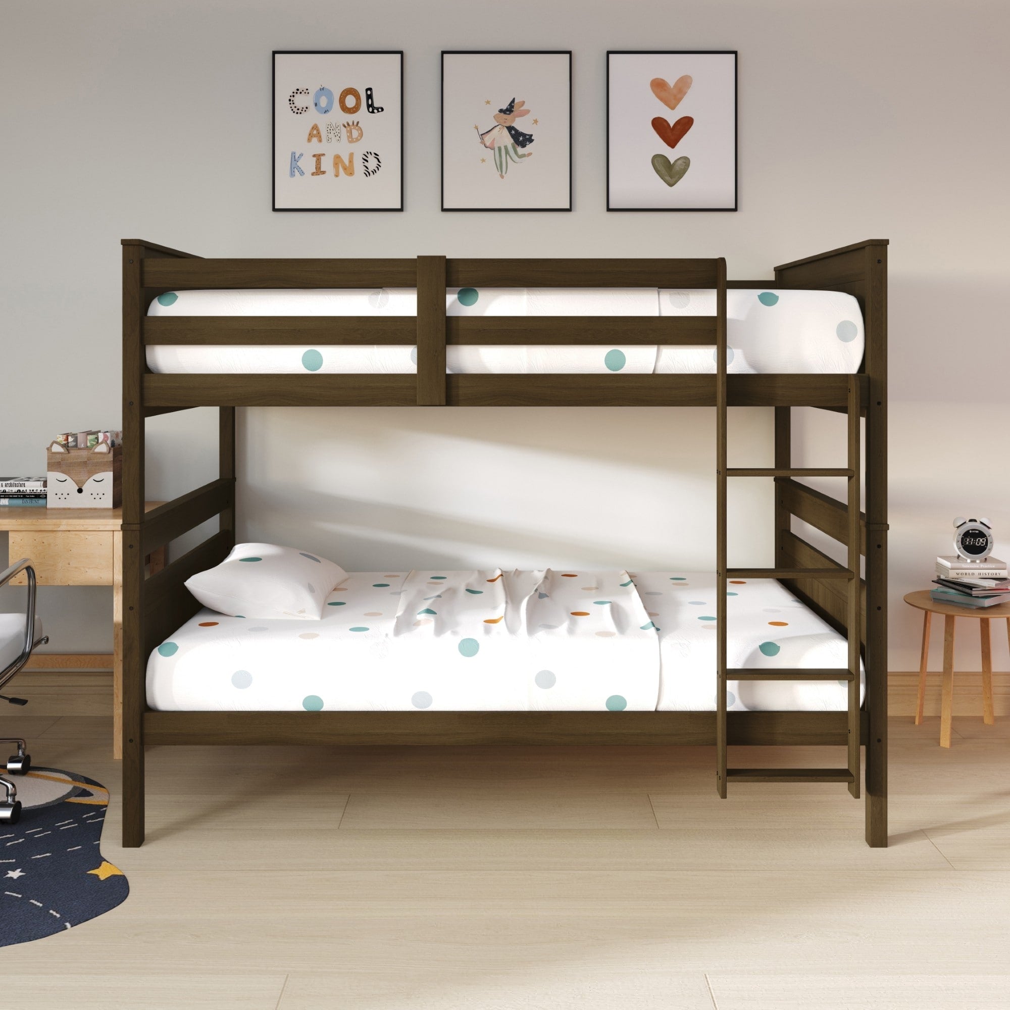 Clayfell Lorain Twin Over Twin Solid Wood Bunk Bed With Sturdy Guardrails And Ladder Easy Assembly