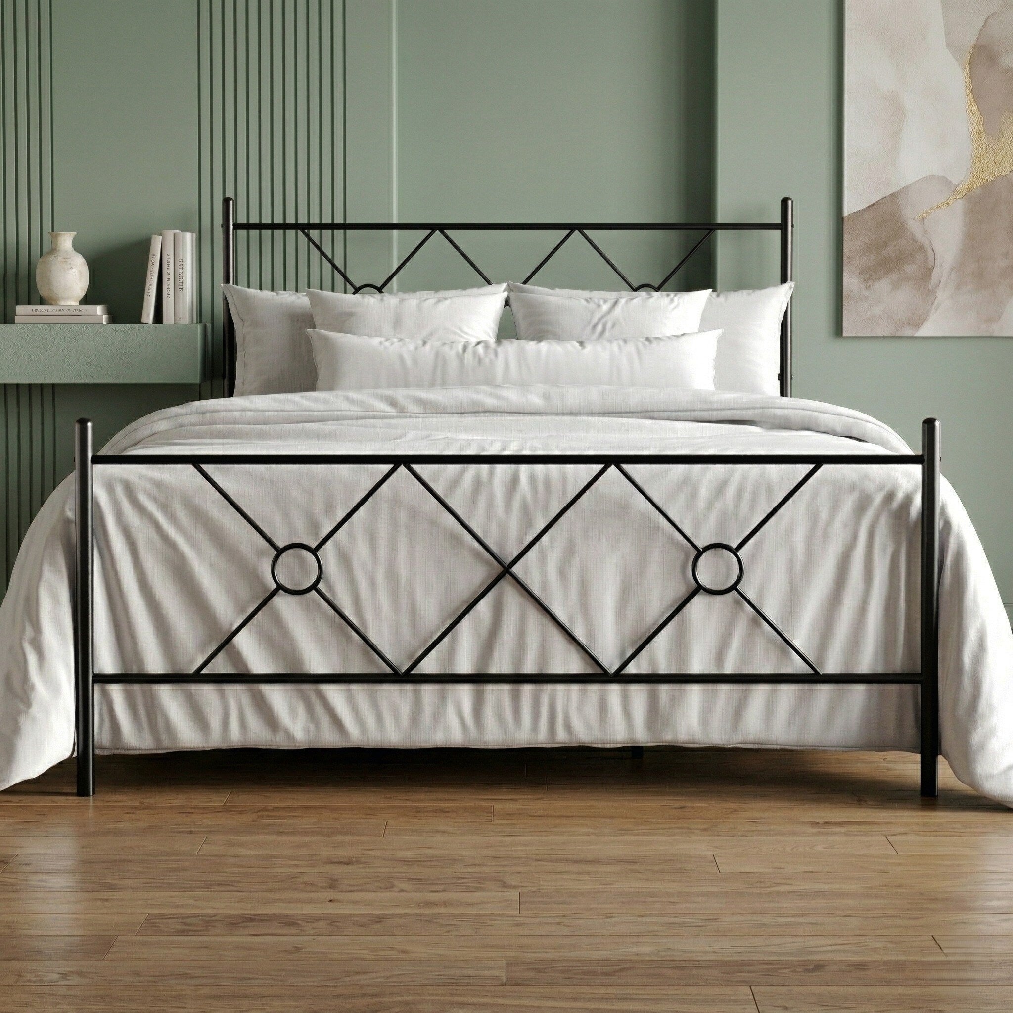 Clayfell Marietta Modern Metal Bed Diamond Pattern Design No Box Spring Needed Easy Assembly