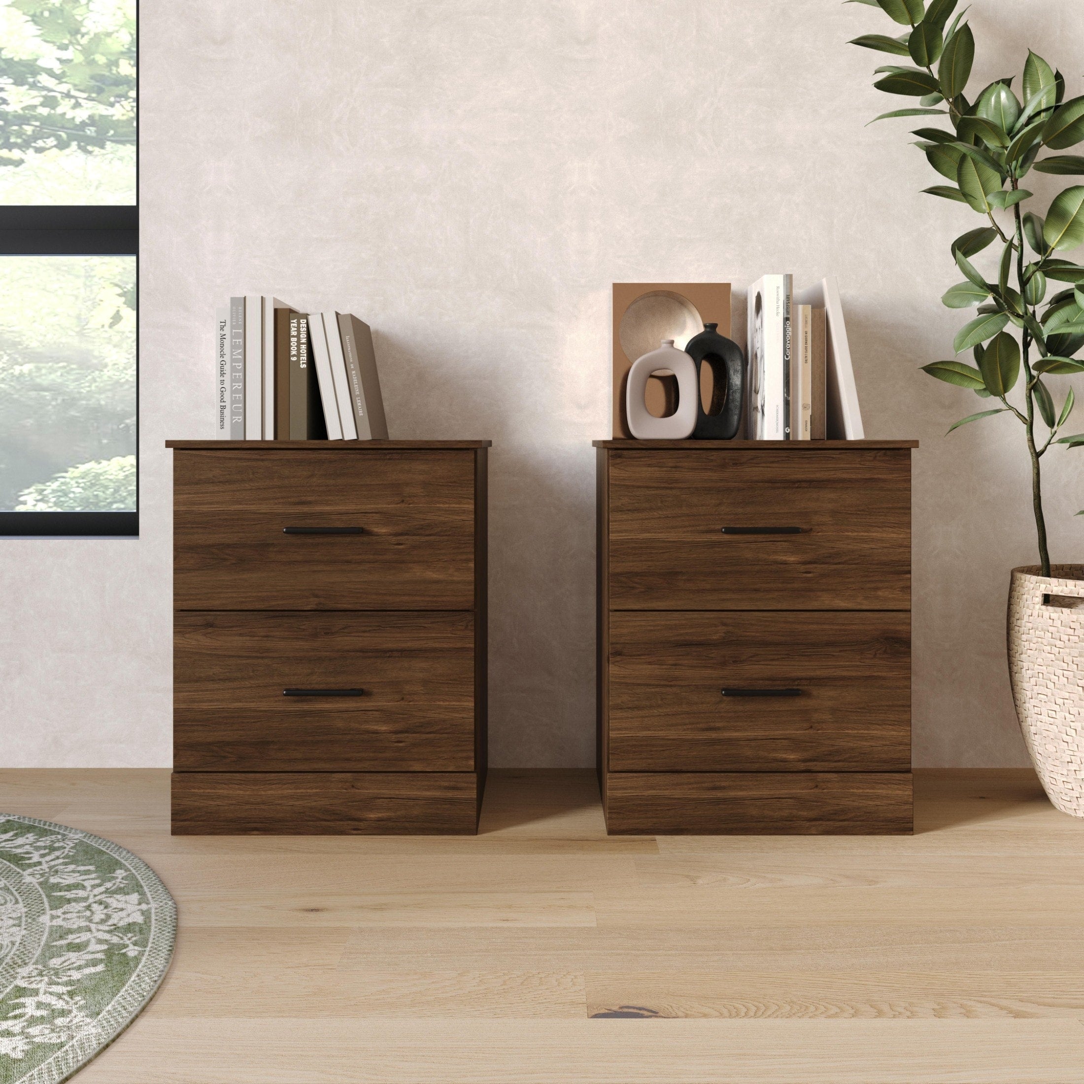 Clayfell Meriden Nightstand With 2 Storage Drawers And Wood Look Finish Set Of 2