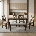 Clayfell Vinita 6 Piece Dining Set With Rectangular Table Cross Back Chairs And Bench