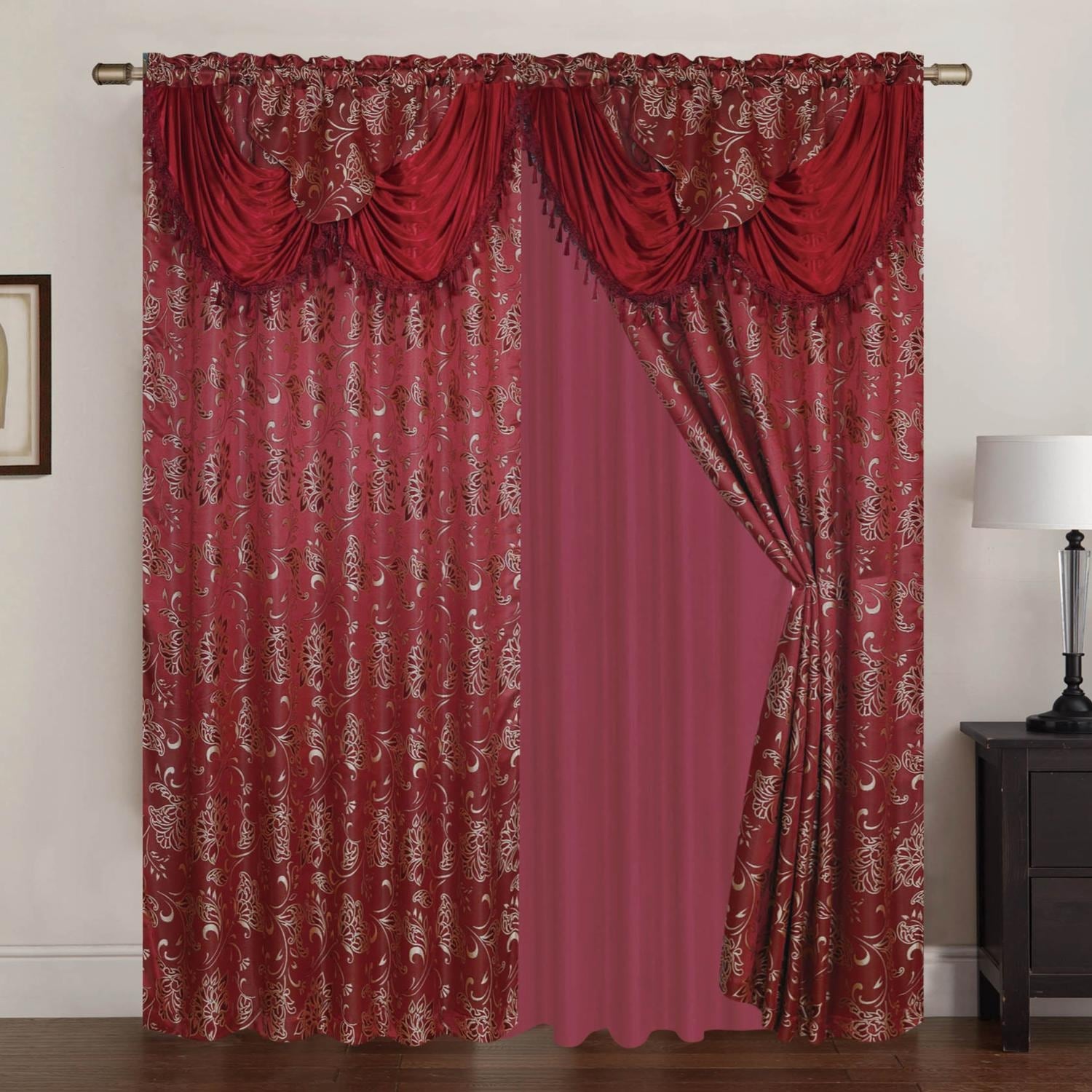Clayton Jacquard 84 Inch Rod Pocket Curtain Panel Pair With Attached 18 Inch Valance Set Of 2