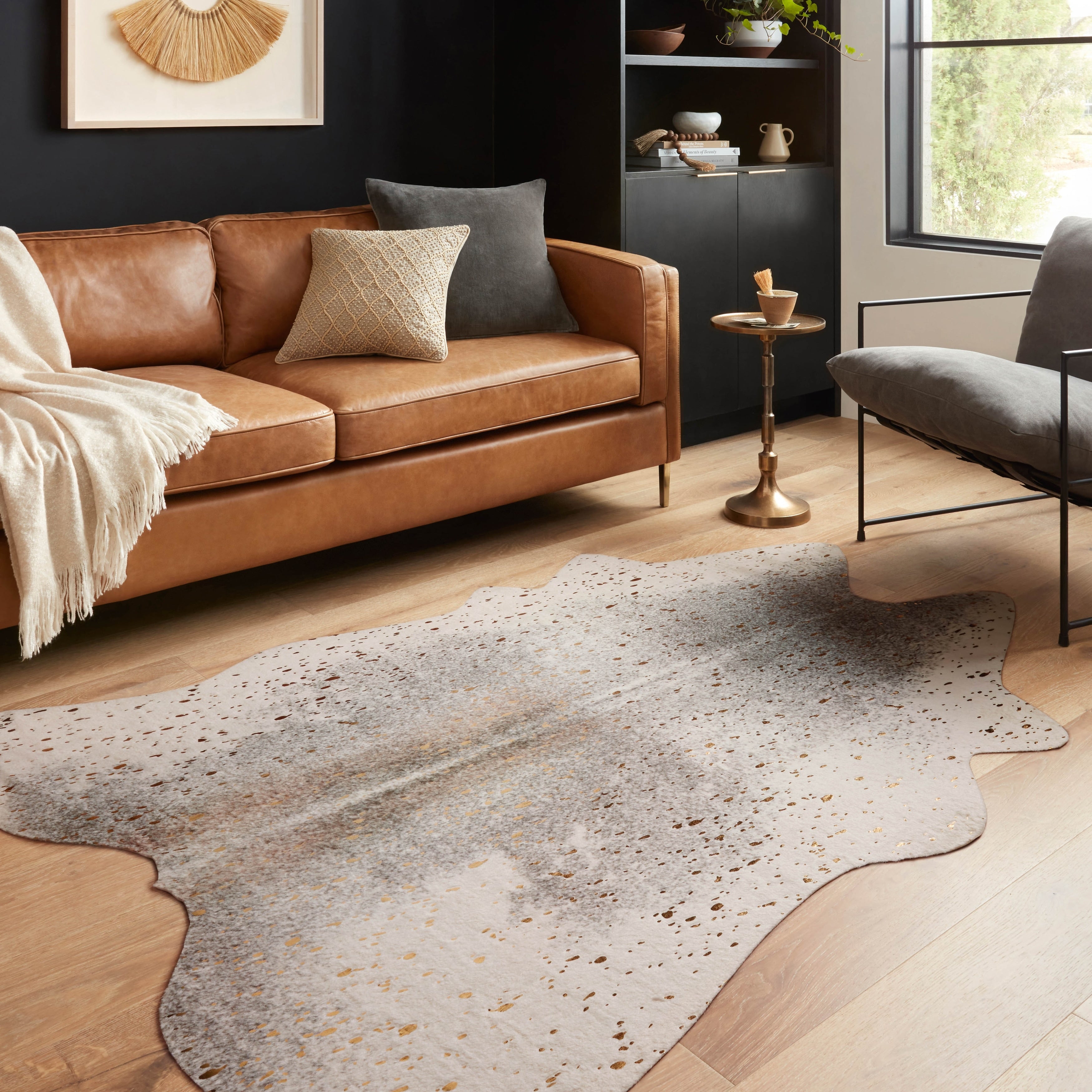 Clayton Pewter Gold Faux Cowhide Rug 76 X 96