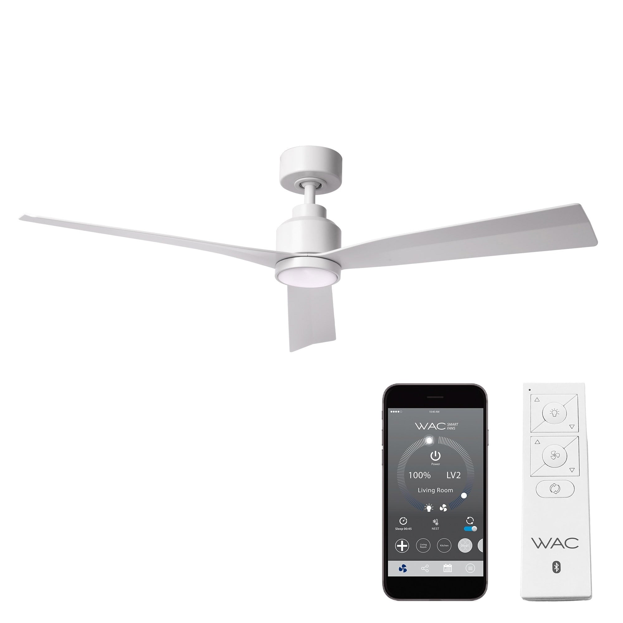 Clean Indoor And Outdoor 3 Blade Smart Compatible Ceiling Fan 54In Matte White With 3000K Led Light Kit With Remote