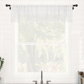 Clean Window Textured Slub Stripe Anti Dust Linen Blend Sheer Cafe Curtain Valance