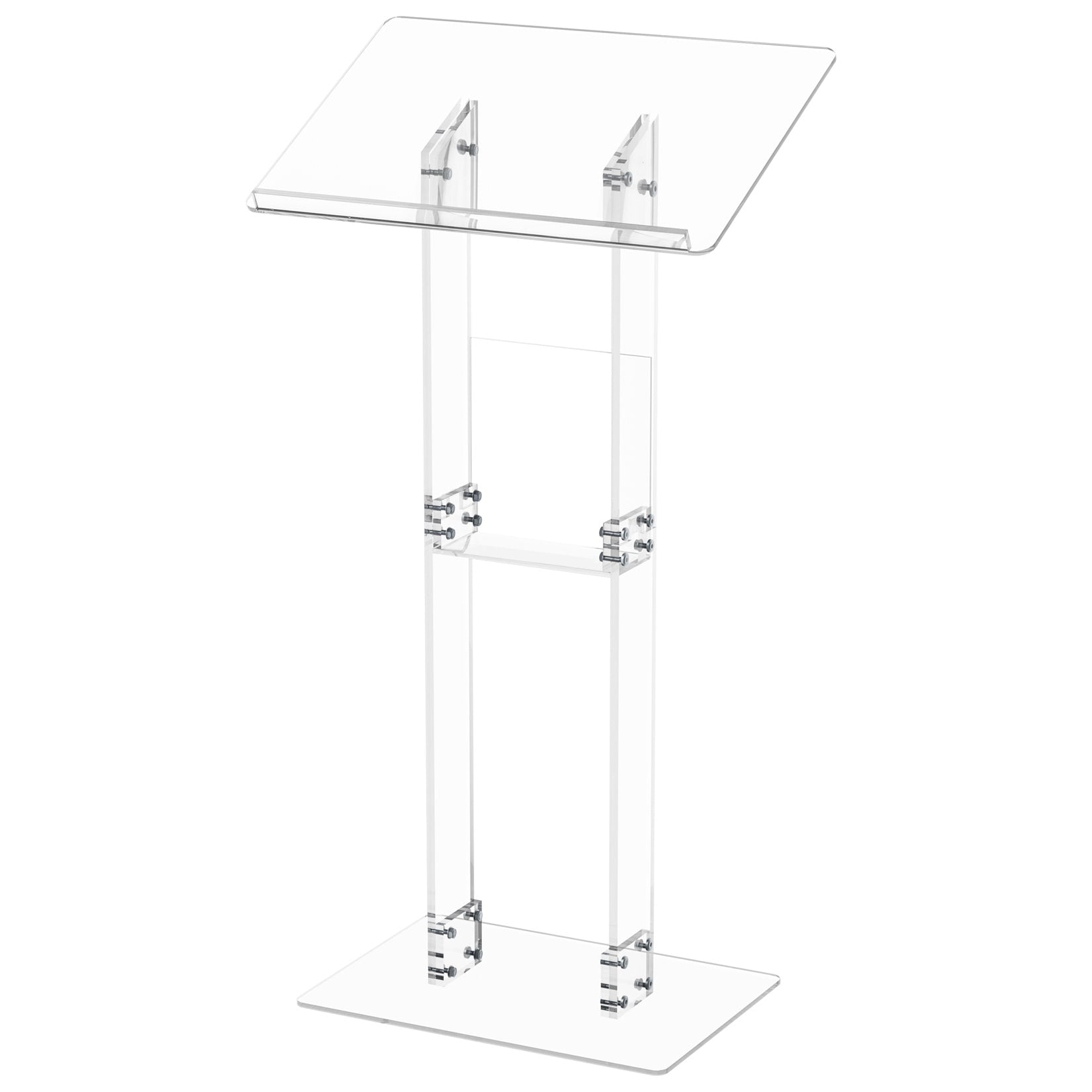 Clear Acrylic Presentation Lectern Pulpits Transparent Podium Stand With Tilted Wide Top And Shelf