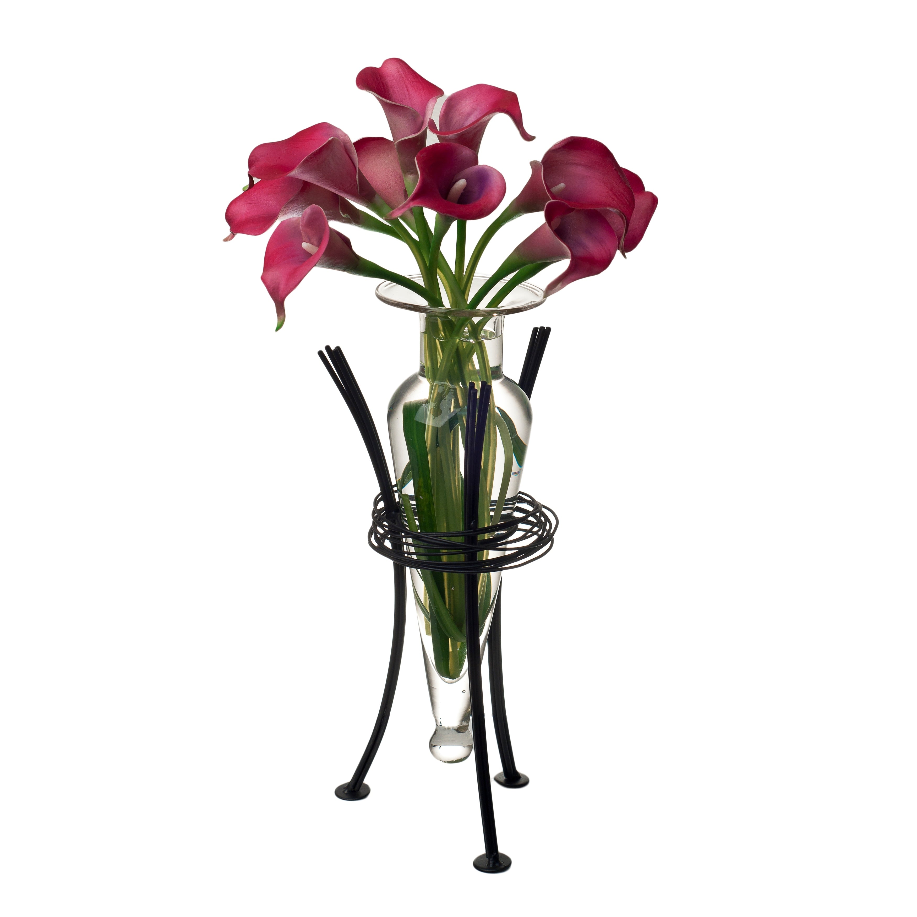 Clear Amphora Vase On Wire Stand