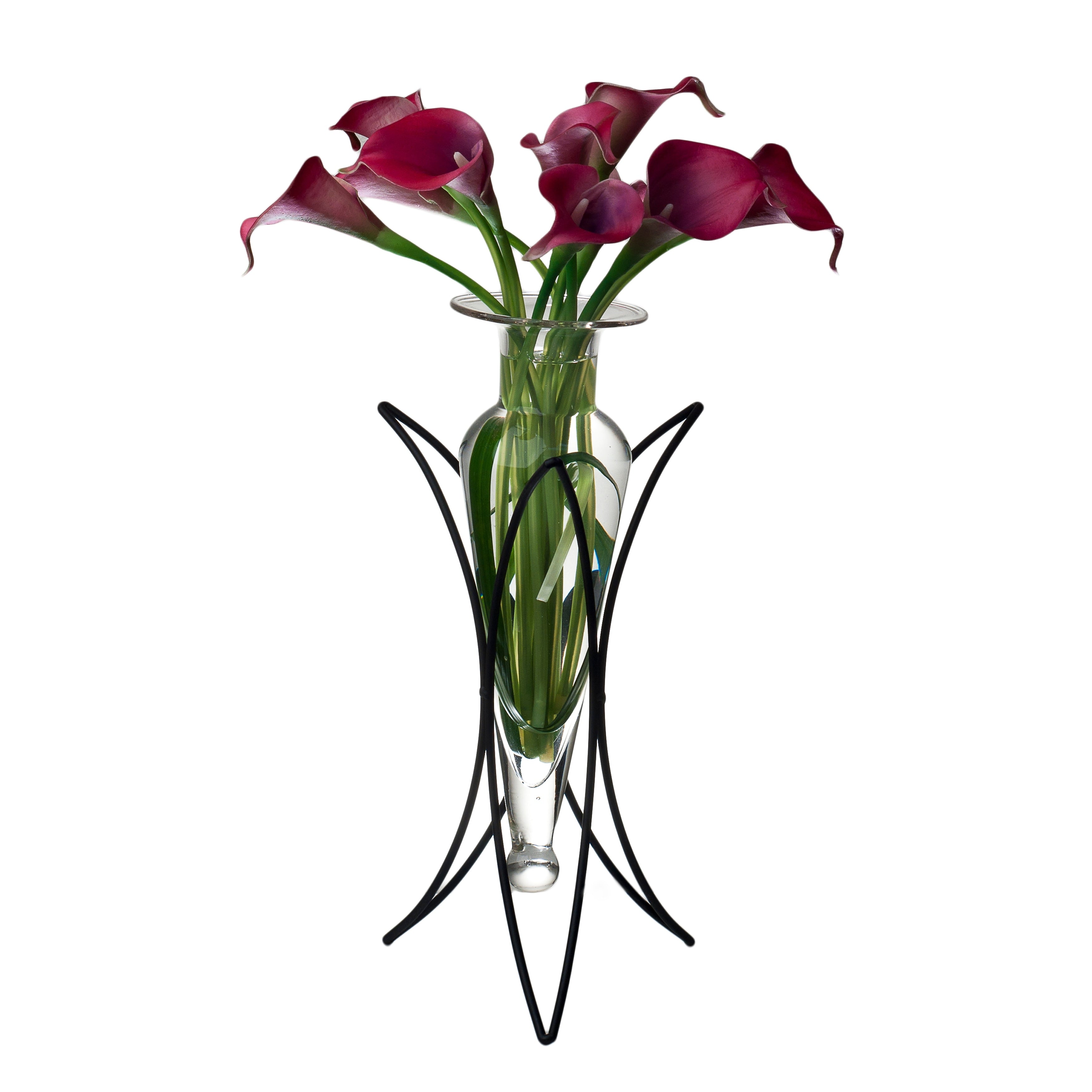 Clear Amphora Vase With Half Moon Metal Stand
