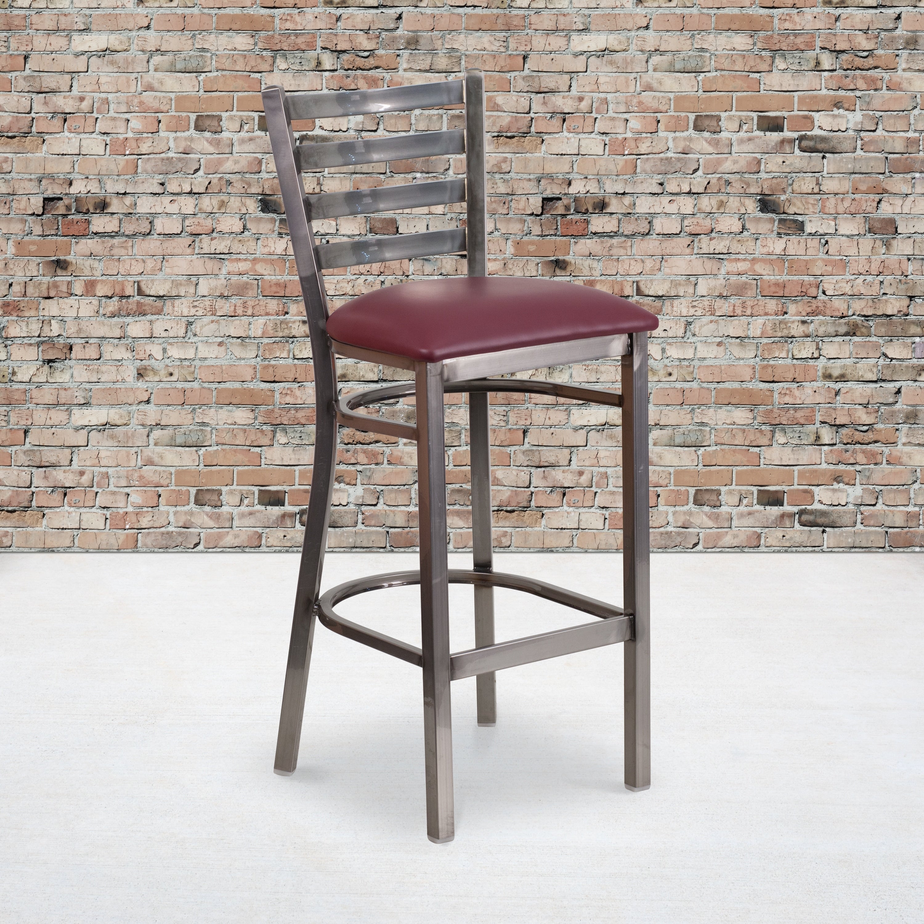 Porch Den Maddux Metal Vinyl Ladder Back Bar Stool