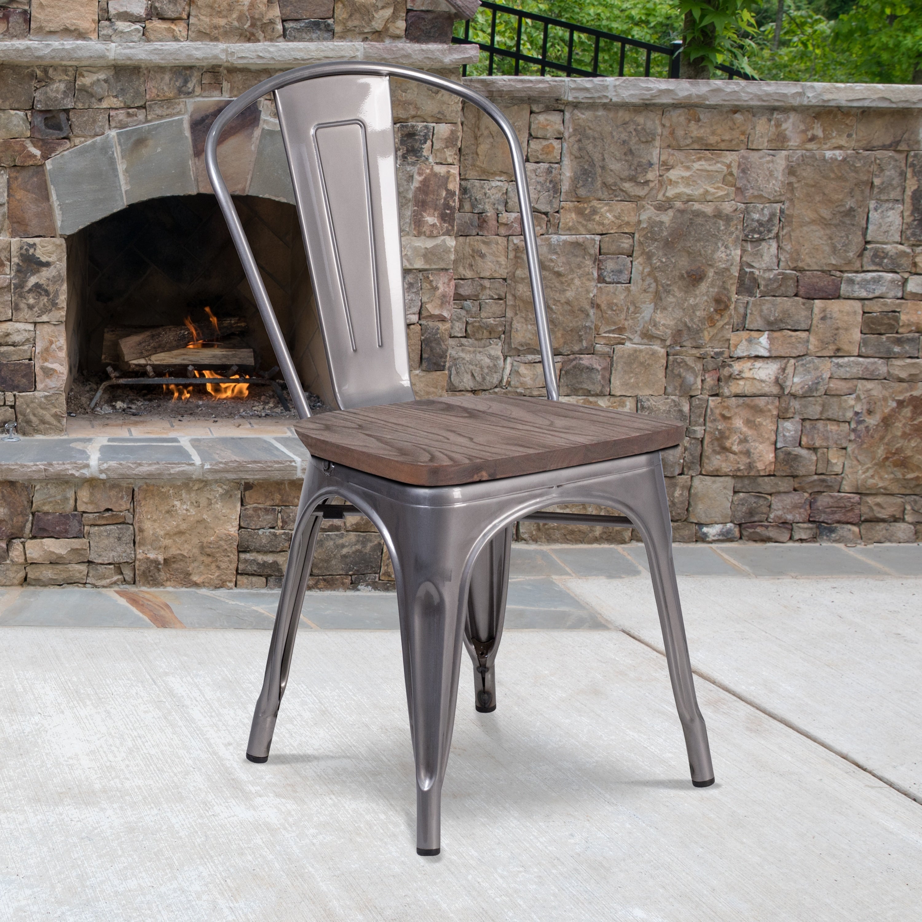 Lancaster Home Metal And Wood Stackable Chair