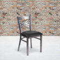 Clear Coated X Back Metal Restaurant Chair 16.5 W X 17 D X 32.25 H