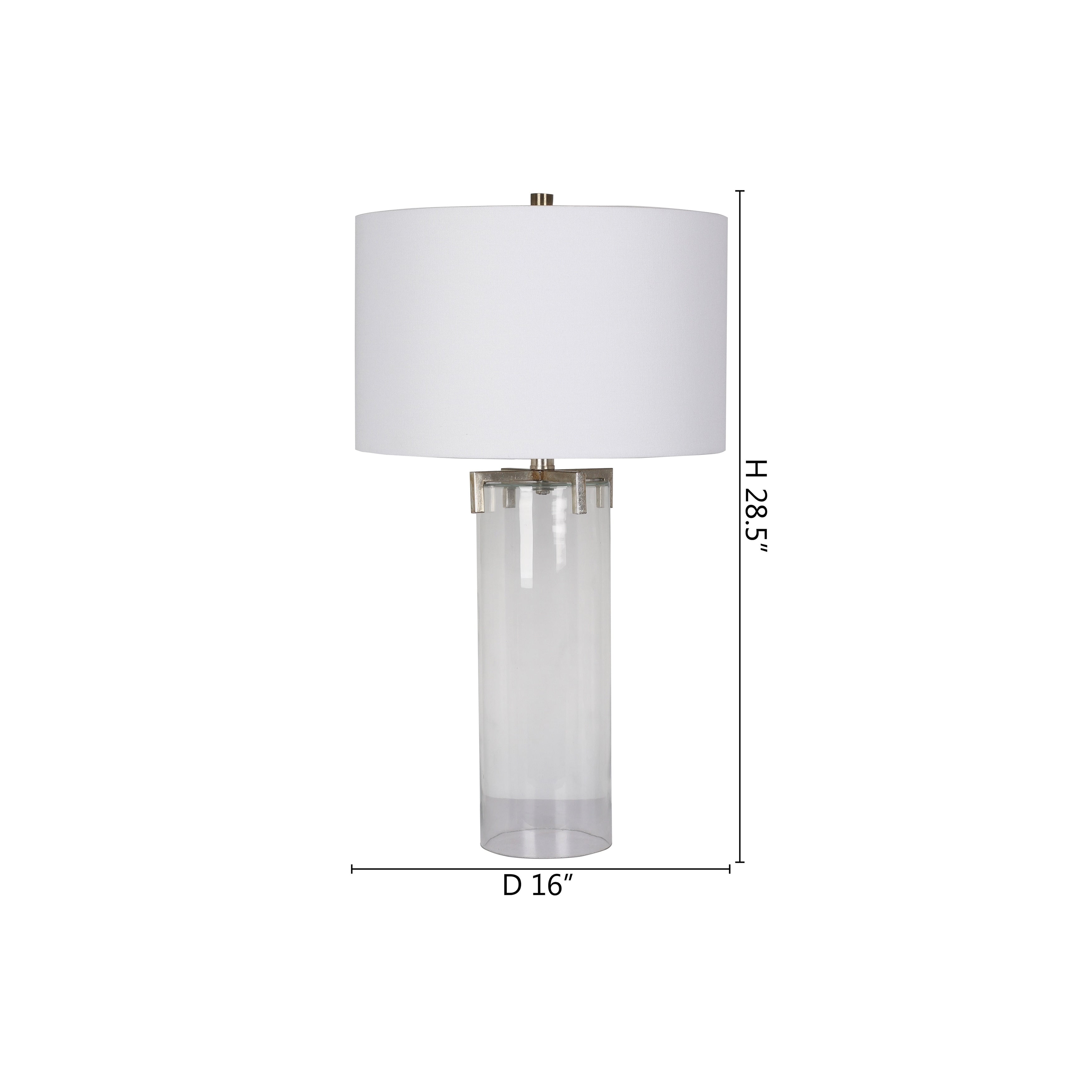 Clear Glass Base Table Lamp With A White Drum Shade