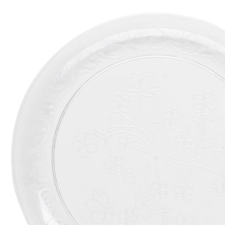 Clear Round Scroll Disposable Plastic Plate Packs Party Supplies