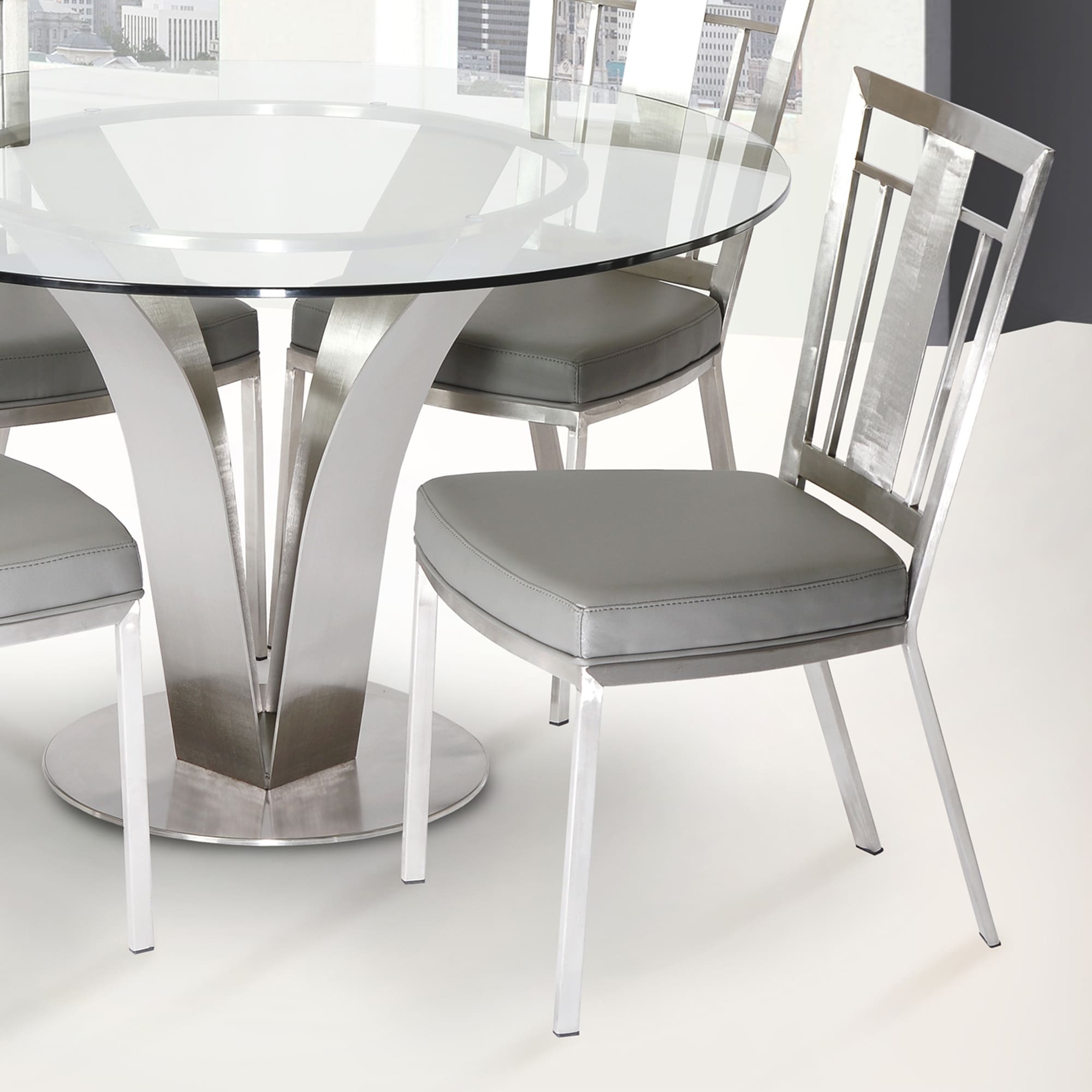 Cleo Contemporary Dining Chair In Grey Leatherette And Stainless Steel Set Of 2