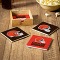 Cleveland Browns 4 Piece Ceramic Coasters Set With Wood Caddy