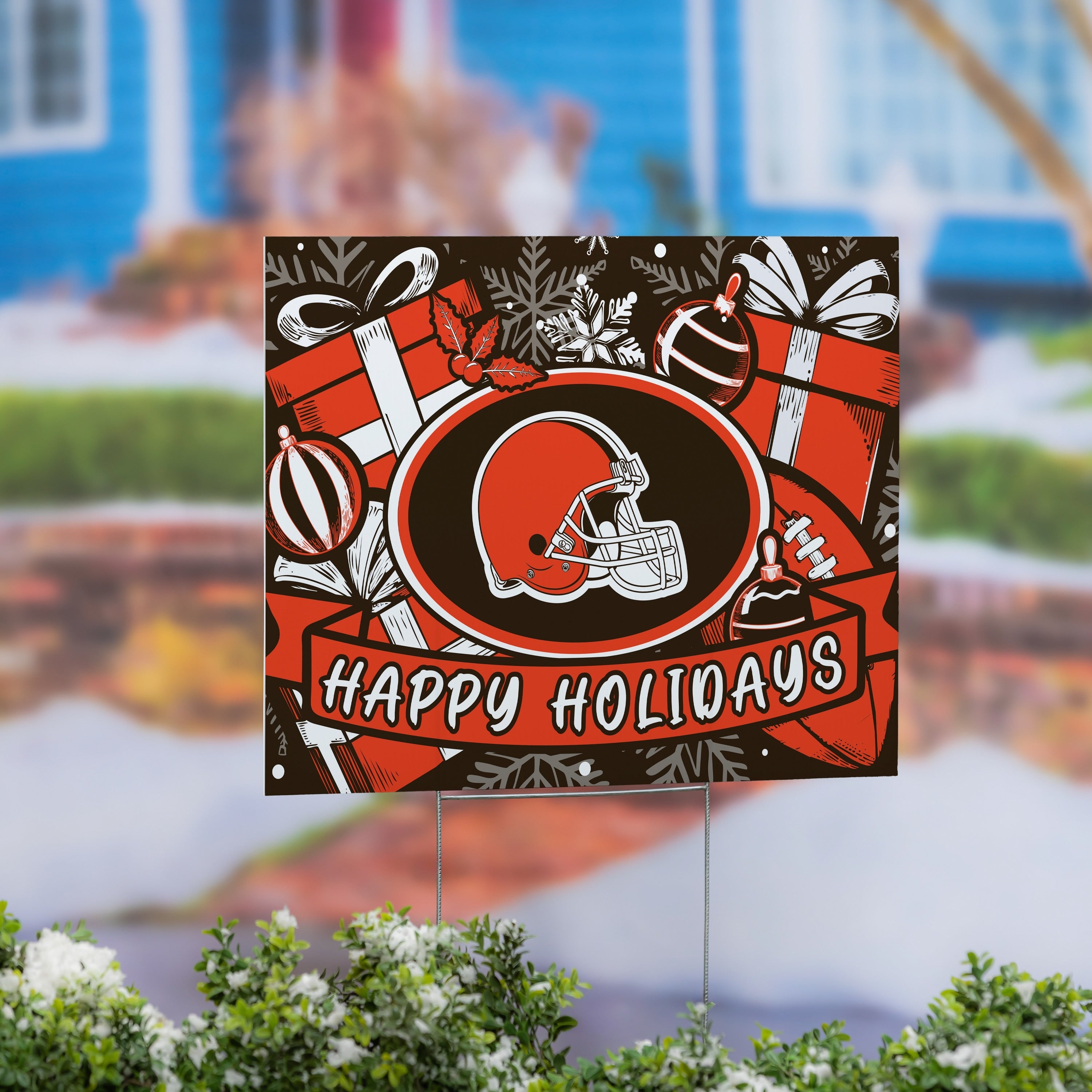 Cleveland Browns Yard Sign Happy Holidays 24 X 18