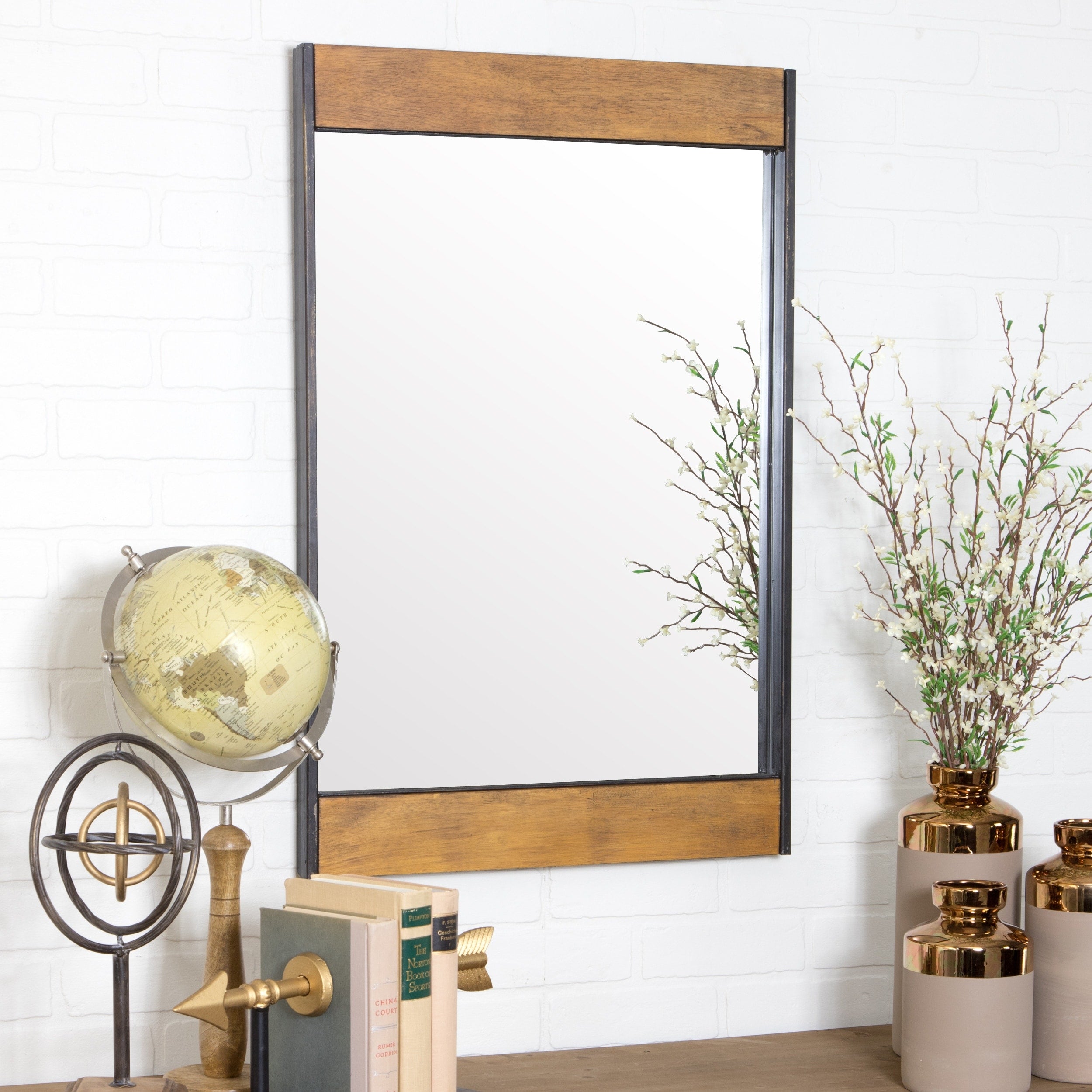 Cliveden Wood Metal Wall Mirror Brown 32 H X 21 W X 1.5 D