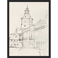 Clock Tower In Quiet Street By Pi Studio Framed Canvas Wall Art