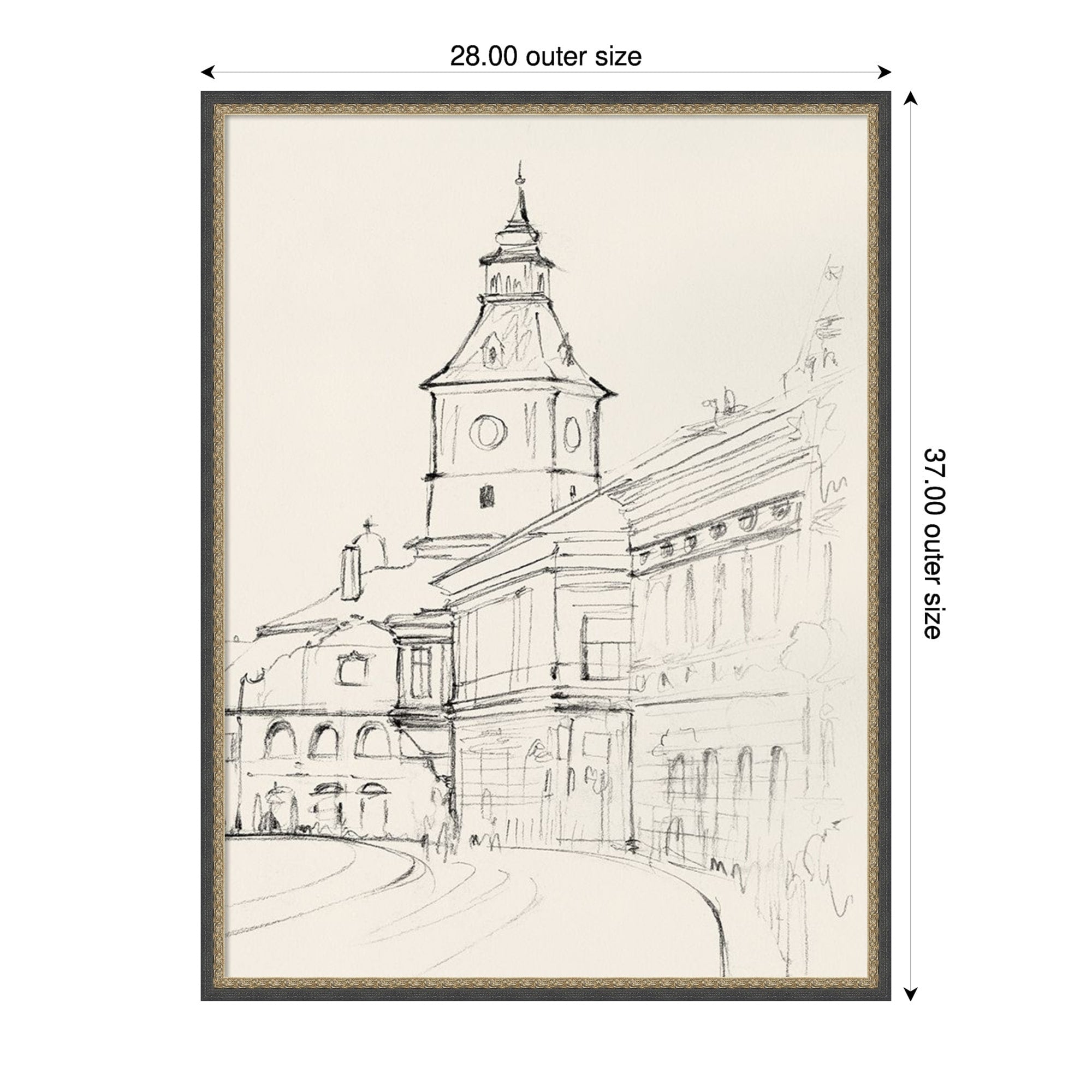Clock Tower In Quiet Street By Pi Studio Framed Mounted Canvas Wall Art Print