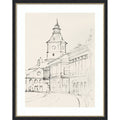 Clock Tower In Quiet Street By Pi Studio Wood Framed Wall Art Print