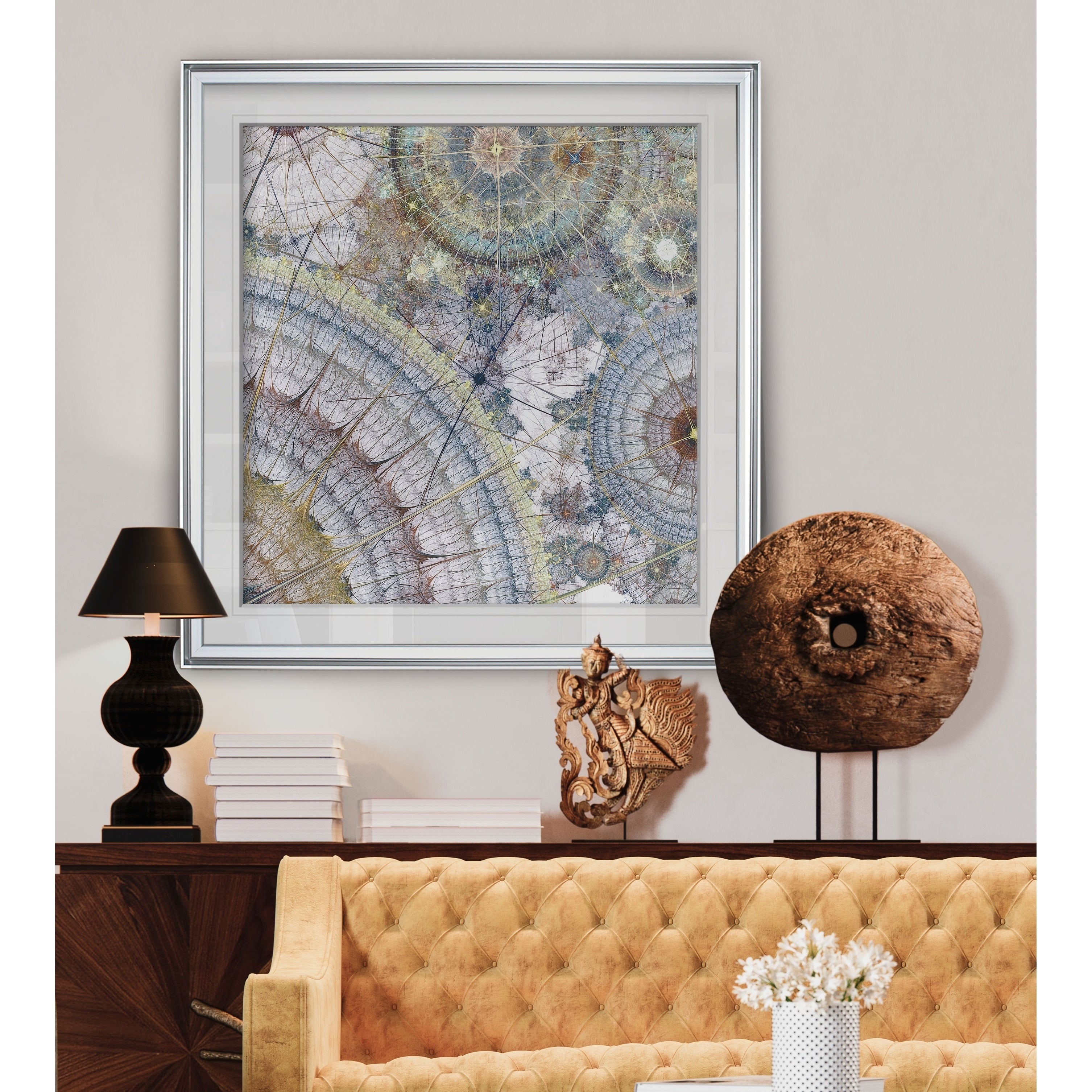 Clockworks Ii Custom Framed Print Blue White Grey Yellow Green Silver Gold