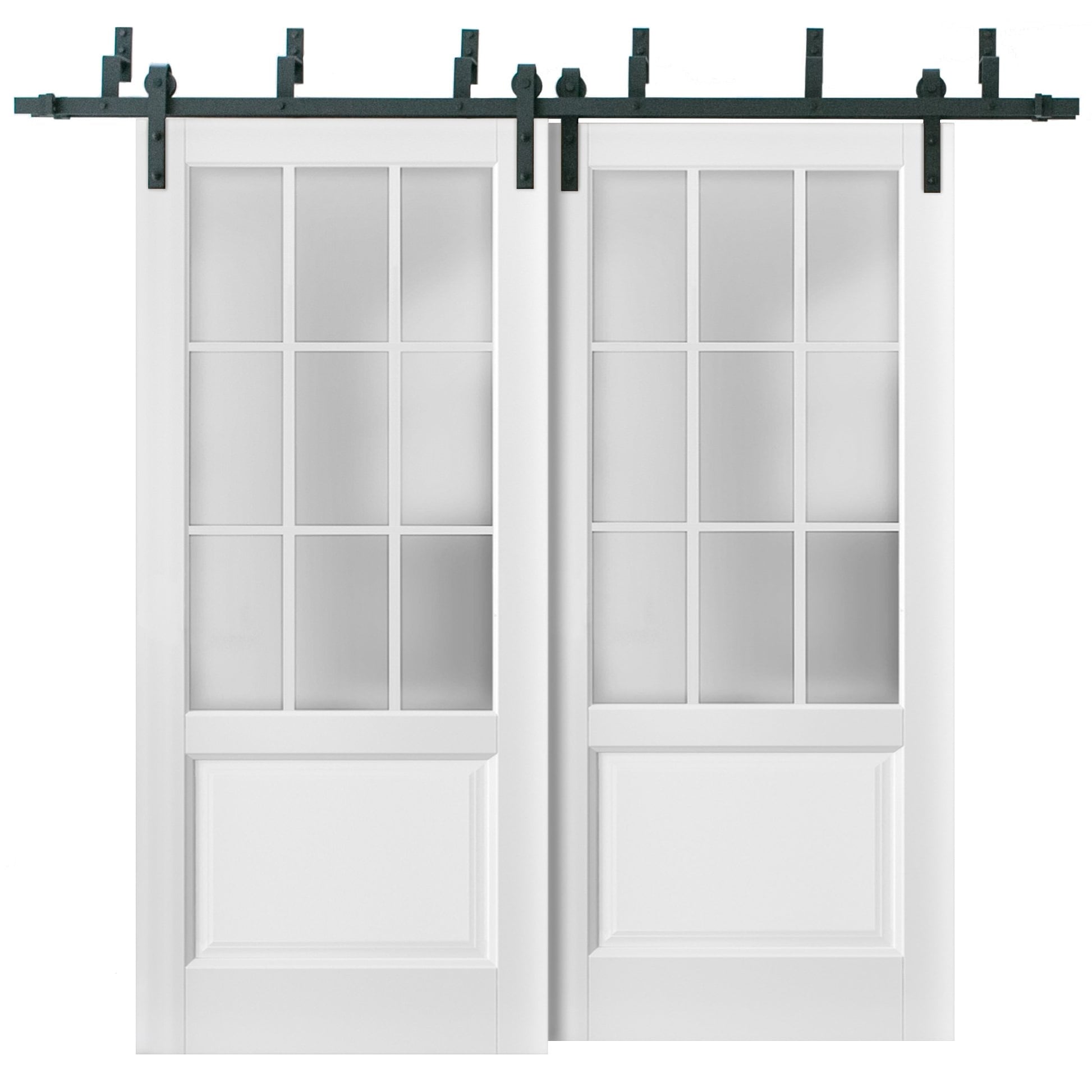 Closet Frosted Glass Barn Bypass Doors Felicia 3309 White 6.6Ft Rails Hardware