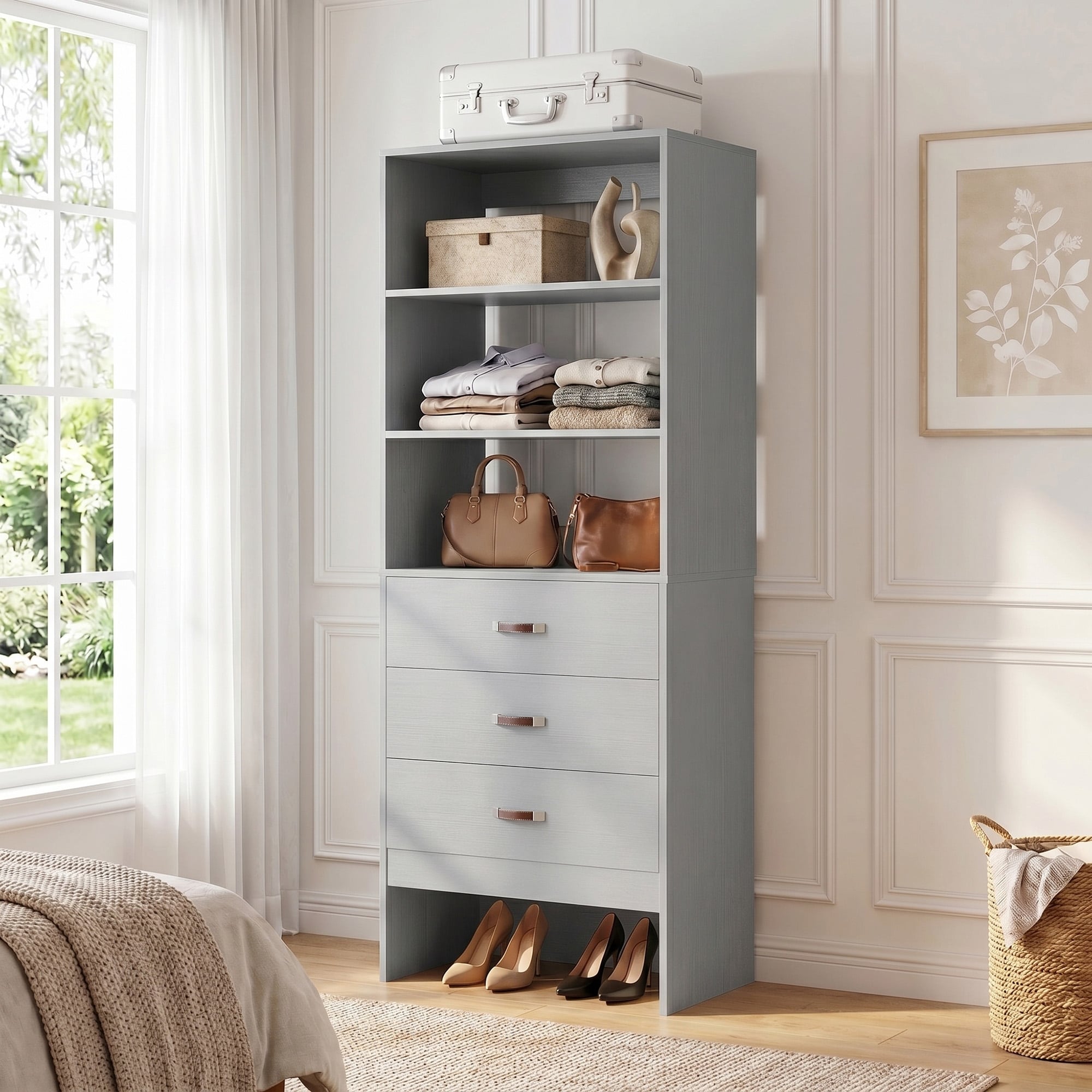 Closet Organizer System With Wooden Drawers Bookcase Kitchen Pantry Storage Display Shelves
