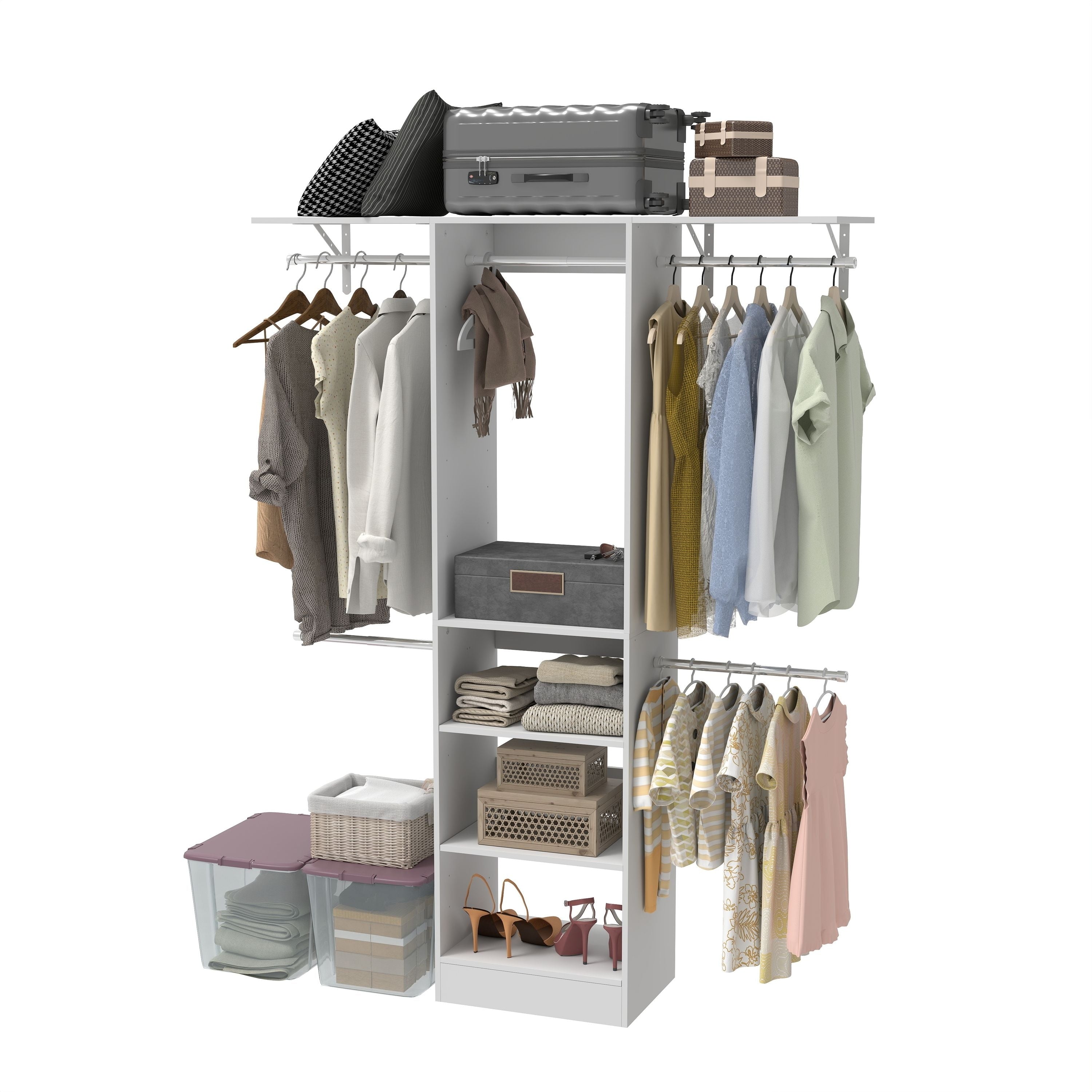 Closet System Walk In Organizer With Adjustable Shelves 5 Expandable Rods 3 5Ft White