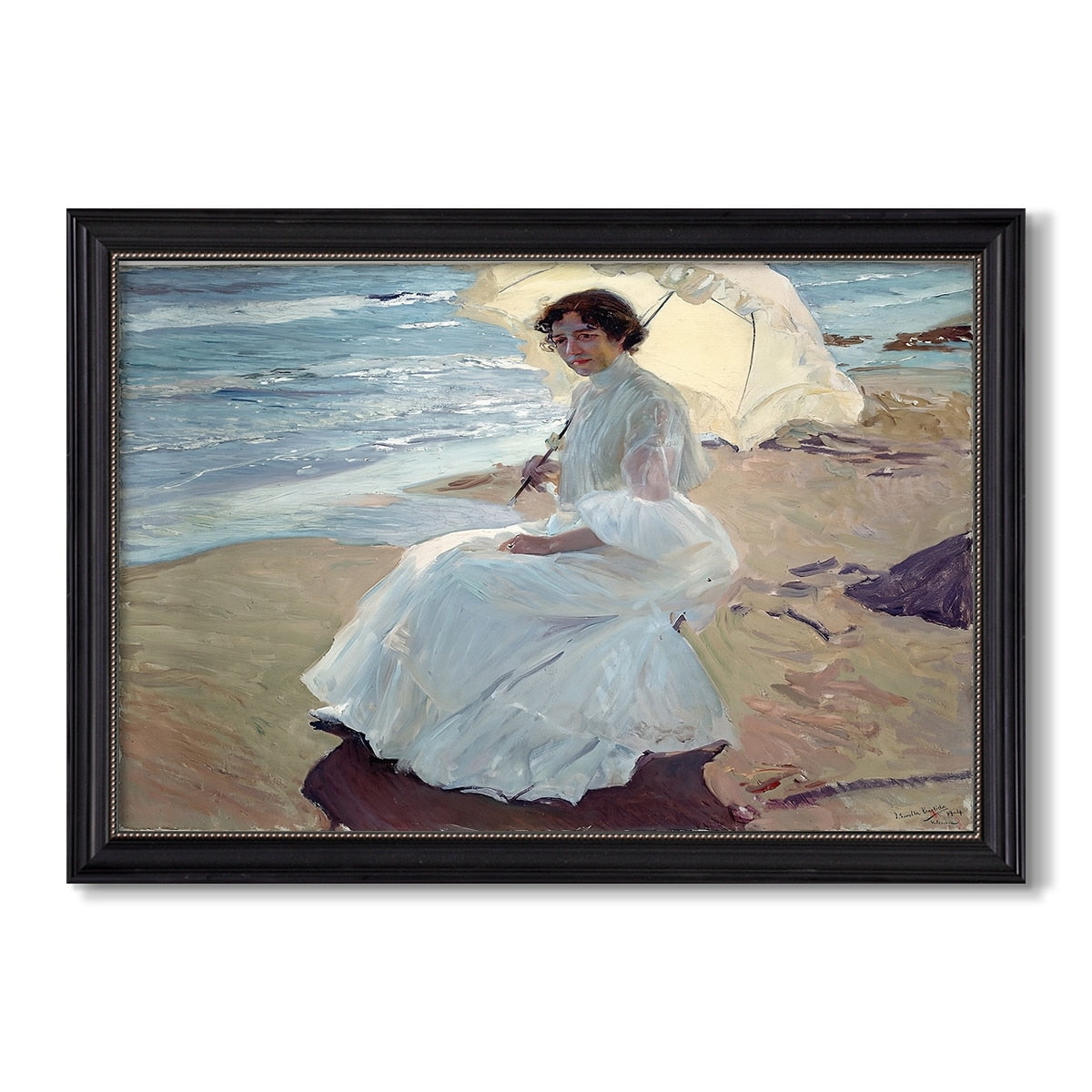 Clotilde On The Beach 1904 Joaquin Sorolla Custom Framed Canvas