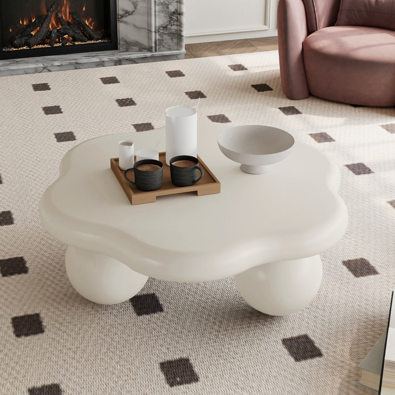Cloud Shaped Coffee Table Stylish Side Table For Living Room End Table Cream White Sofa Table Cocktail Table