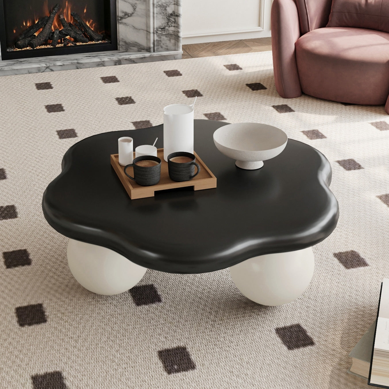 Cloud Shaped Coffee Table Stylish Side Table For Living Room End Table Sofa Table Black White Cocktail Table