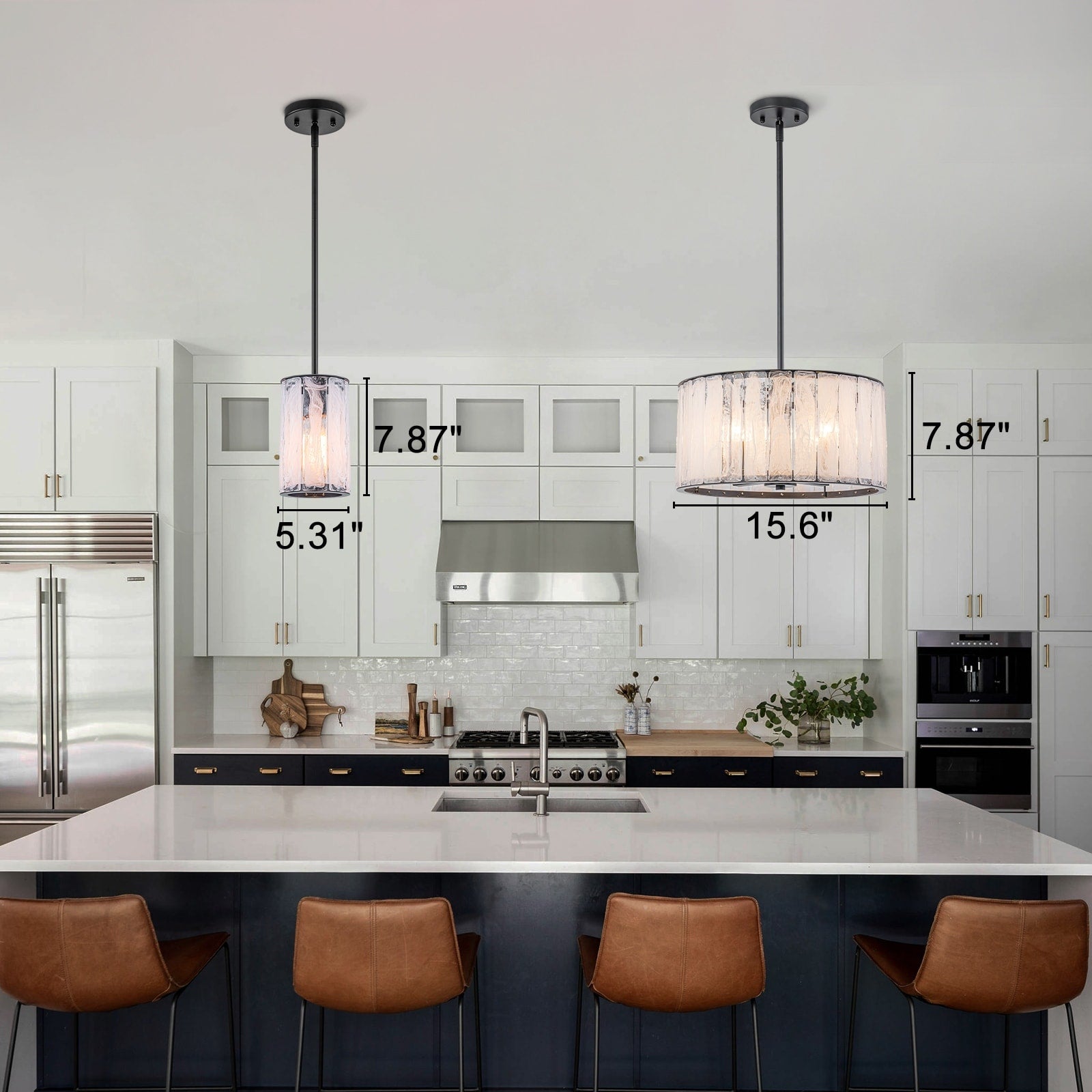 Cloudy White Glass Black Pendant Lighting Modern For Kitchen Island