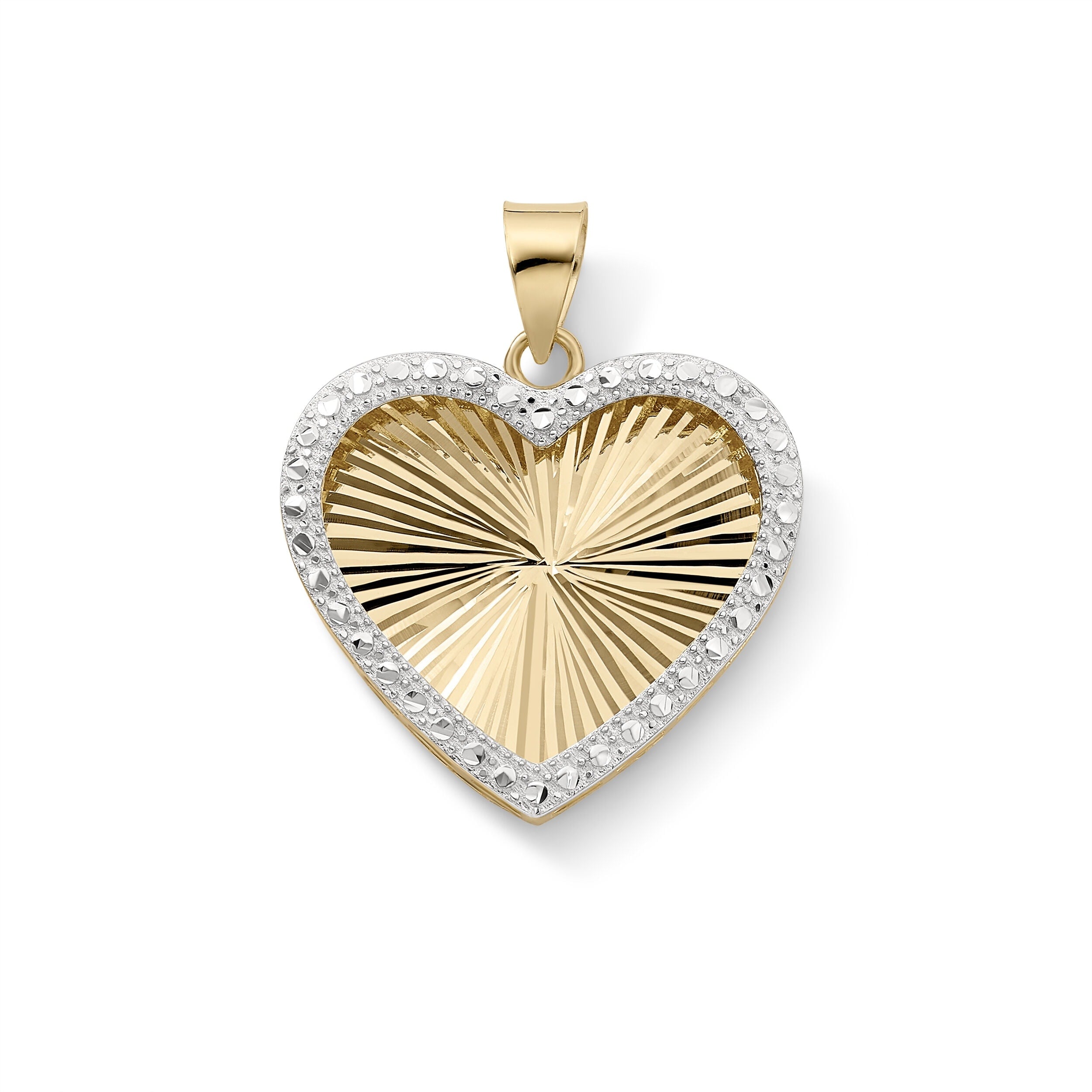 Clover 10K Gold Diamond Cut Starburst Heart Pendant