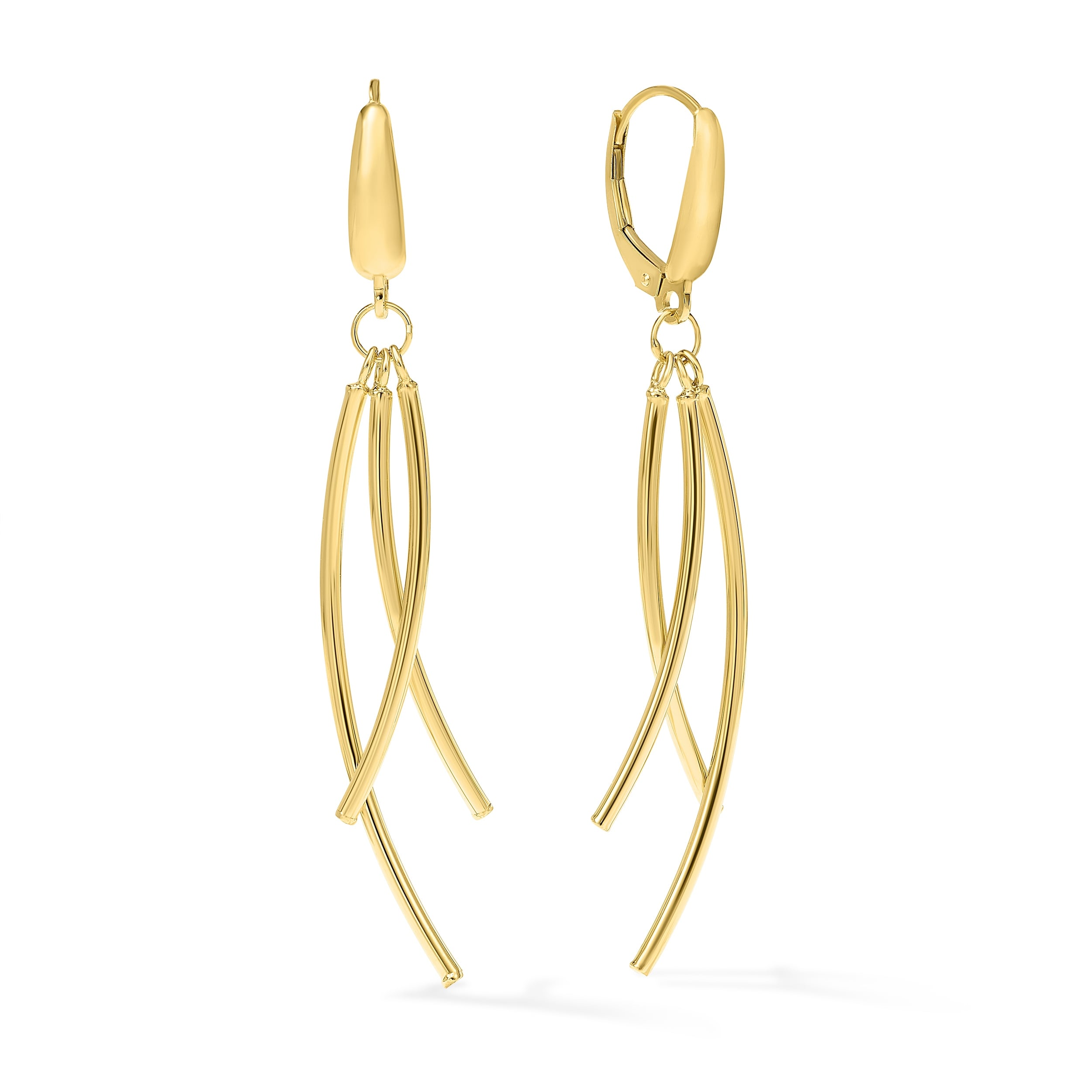 Clover 14K Gold Diamond Cut Curved Drop Earrings Yellow Gold Or Two Tone