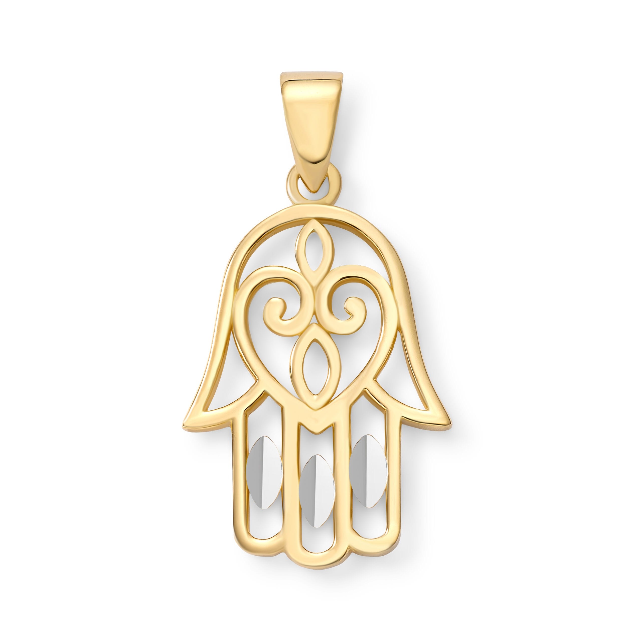Clover 14K Gold Two Tone Hamsa Hand Pendant