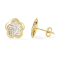 Clover 14K Two Tone Gold Diamond Cut Flower Stud Earrings