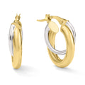 Clover 14K Two Tone Gold Double Row Overlapping Hoop Earrings