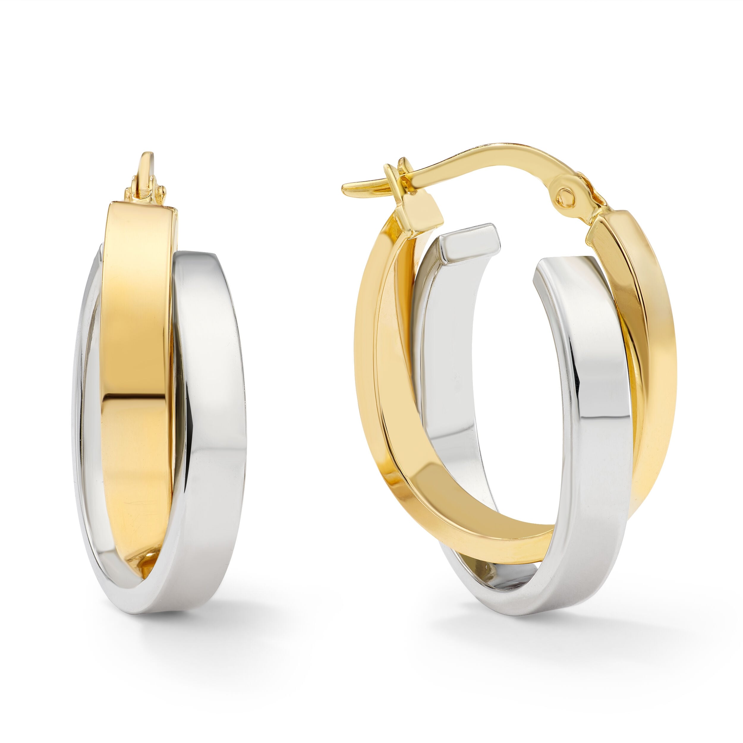 Clover 14K Two Tone Gold High Polish Double Hoop Earrings