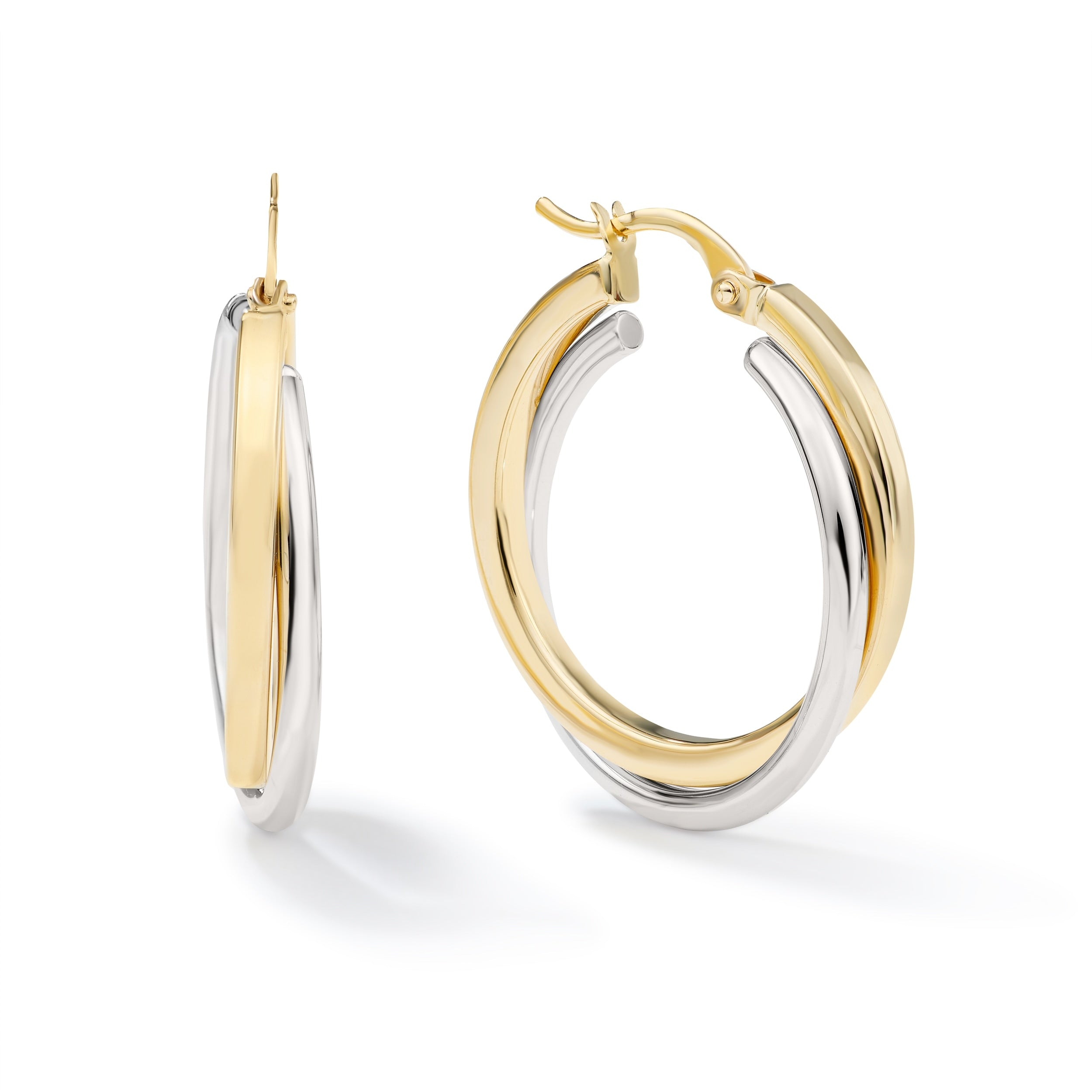 Clover 14K Two Tone Gold High Polish Twisted Hoop Earrings