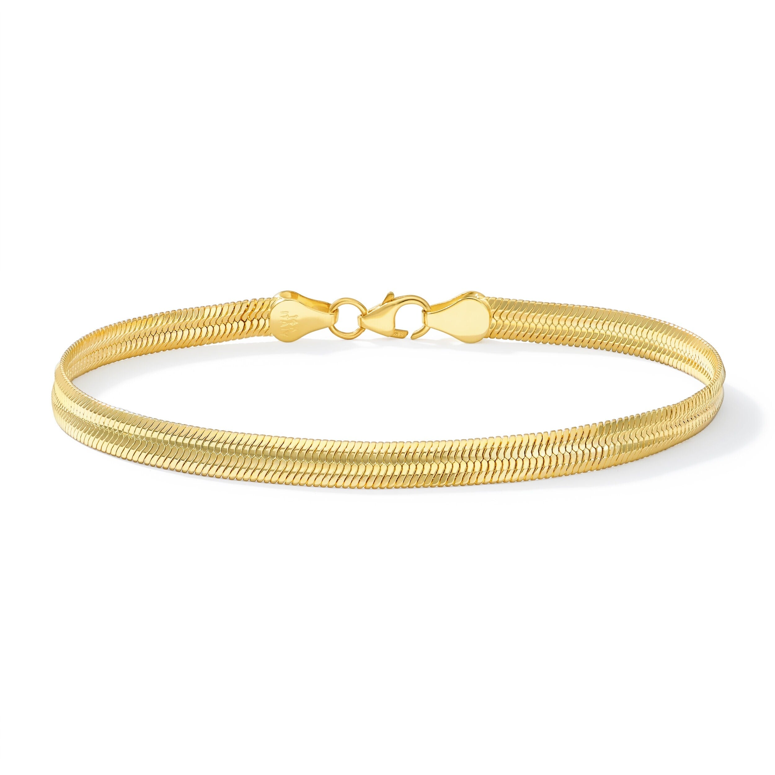 Clover 14K Yellow Gold Concave Snake Chain Bracelet 7.5