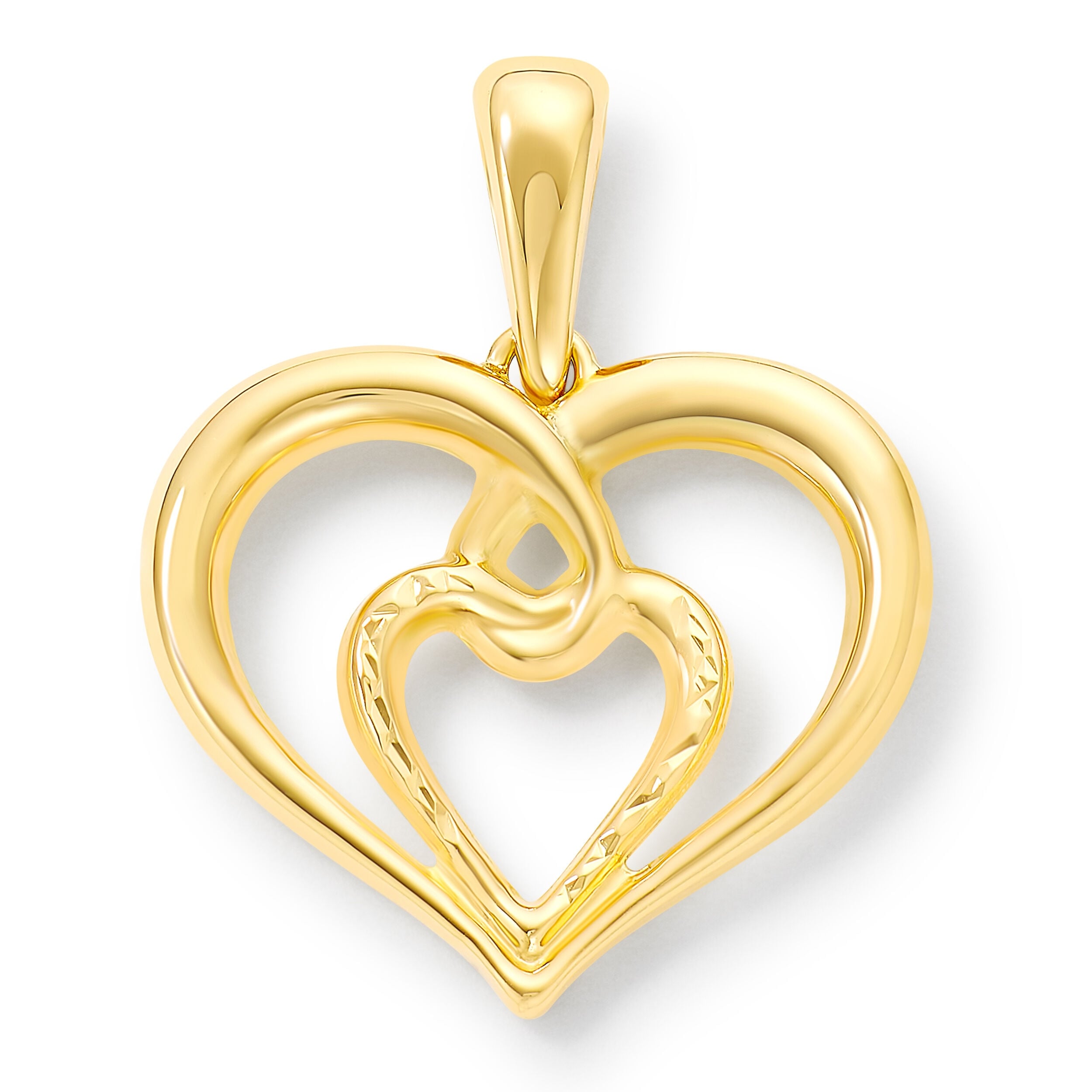 Clover 14K Yellow Gold Diamond Cut Double Heart Pendant