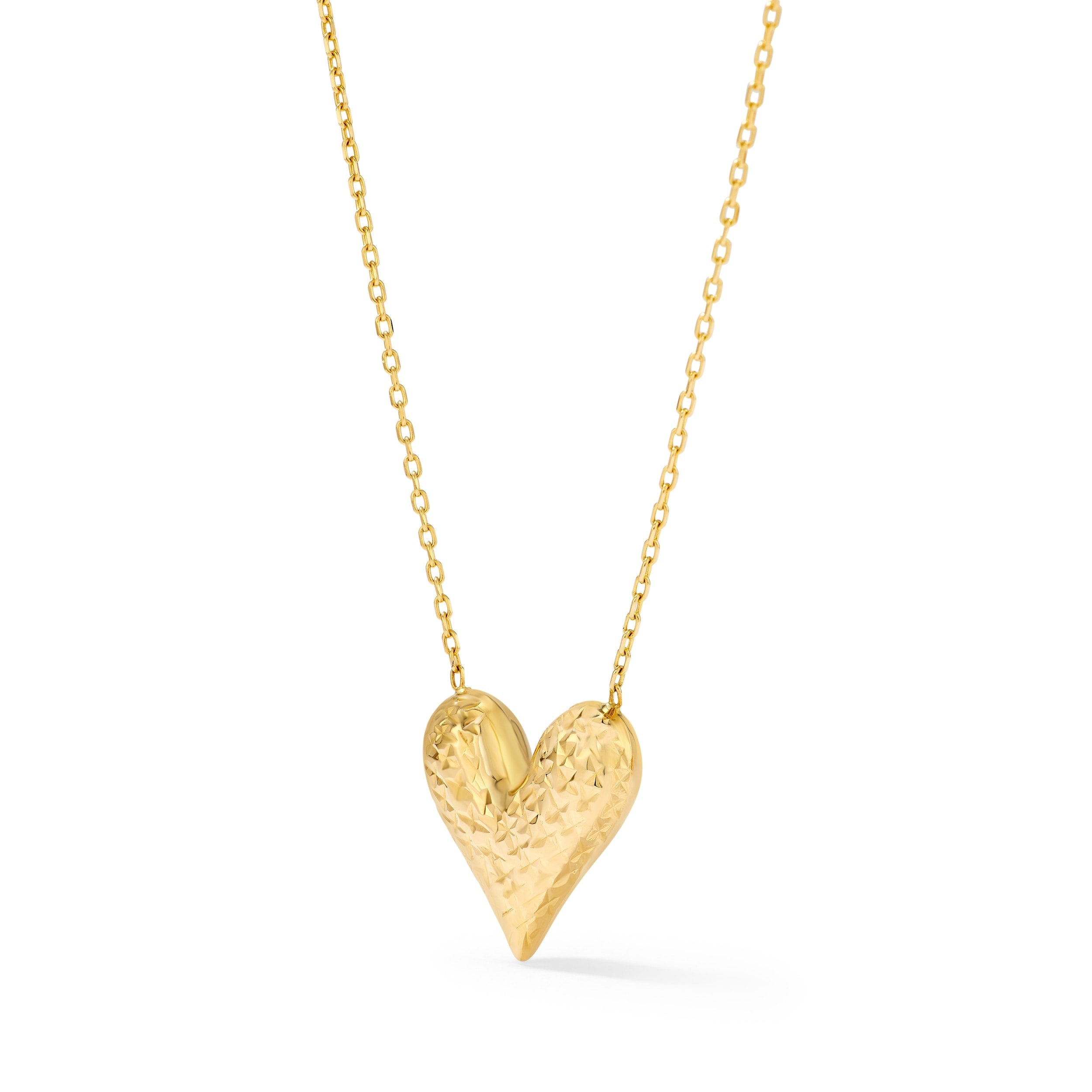 Clover 14K Yellow Gold Diamond Cut Heart Pendant Necklace